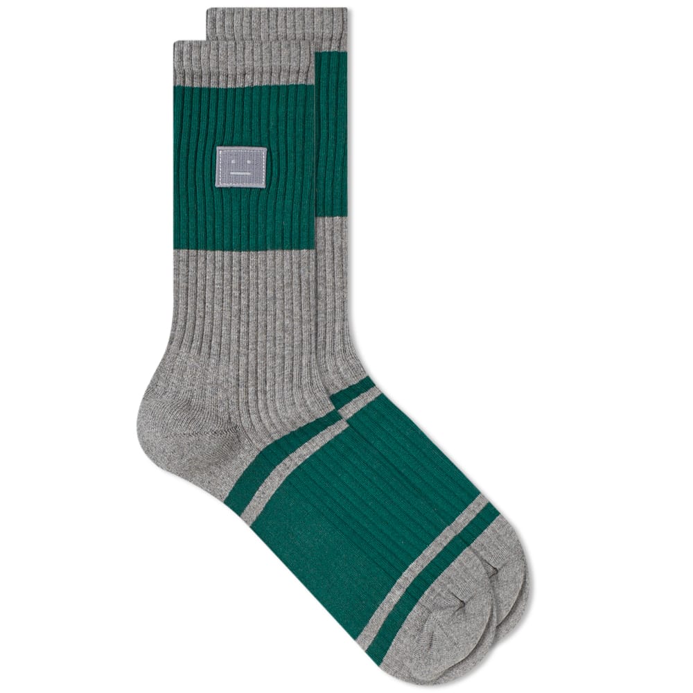 Acne Studios Face Rib Sock Grey Melange & Green END.
