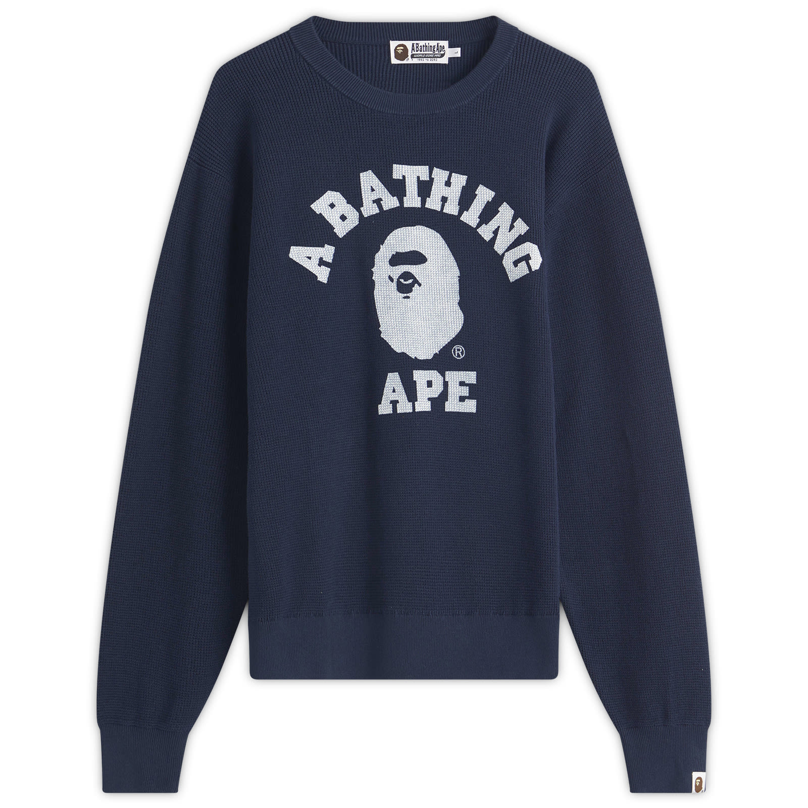 A Bathing Ape Men’s College Waffle Crewneck Sweater Navy