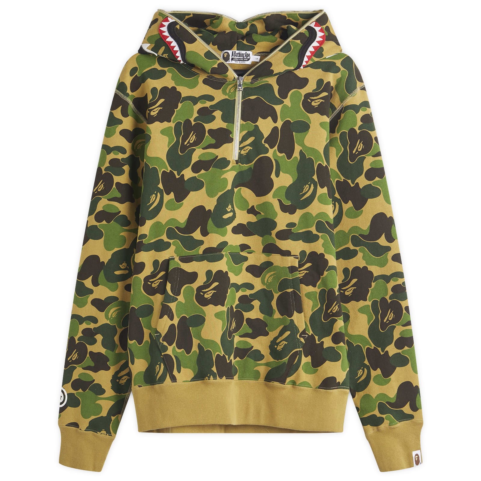 A Bathing Ape Men's Green Abc Camo Shark Half Zip Hoodie