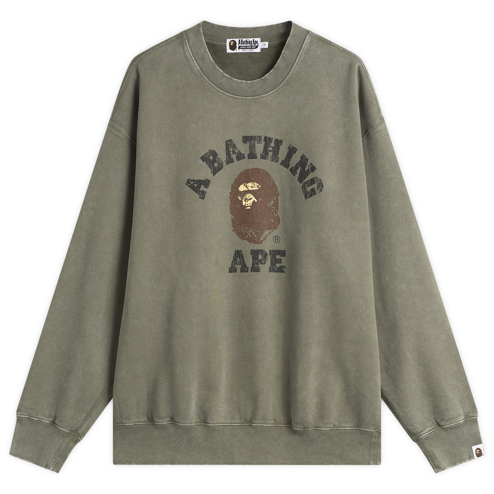 A Bathing Ape Men’s Garment Dye College Sweatshirt Olive Drab