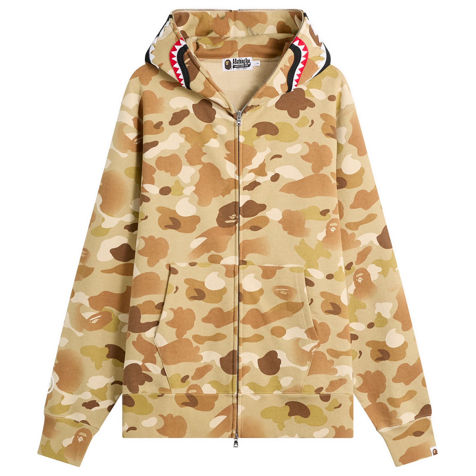 A Bathing Ape Men’s Graduation Camo Shark Zip Hoodie Beige