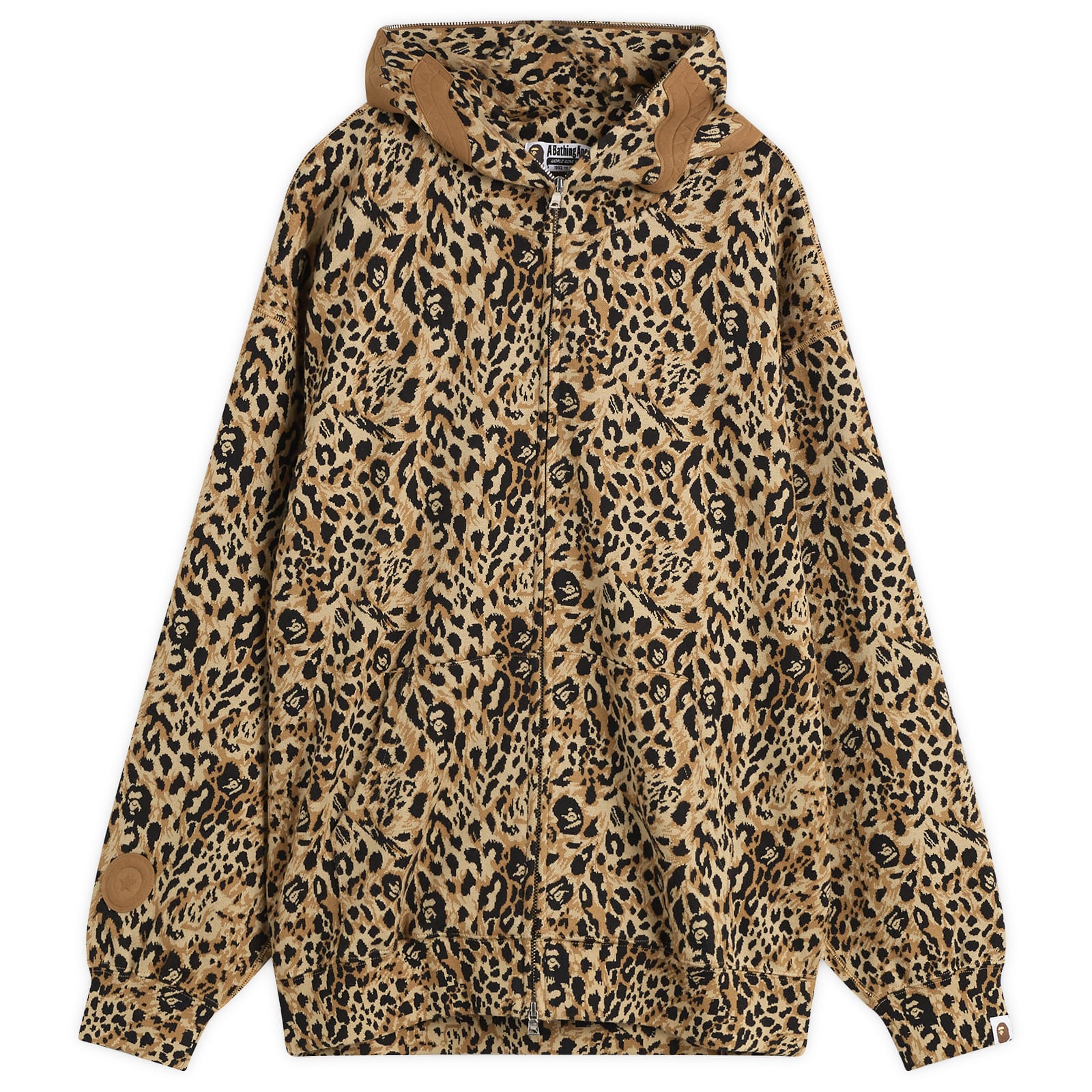 A Bathing Ape Men’s Wild Leopard Print Shark Zip Hoodie Beige