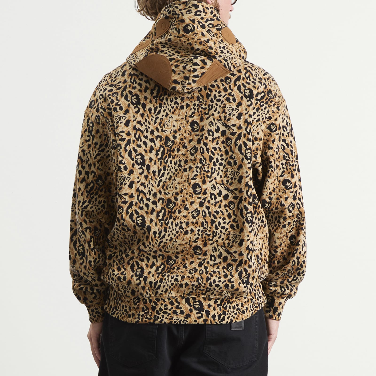 A Bathing Ape Men's Wild Leopard Print Shark Zip Hoodie Beige