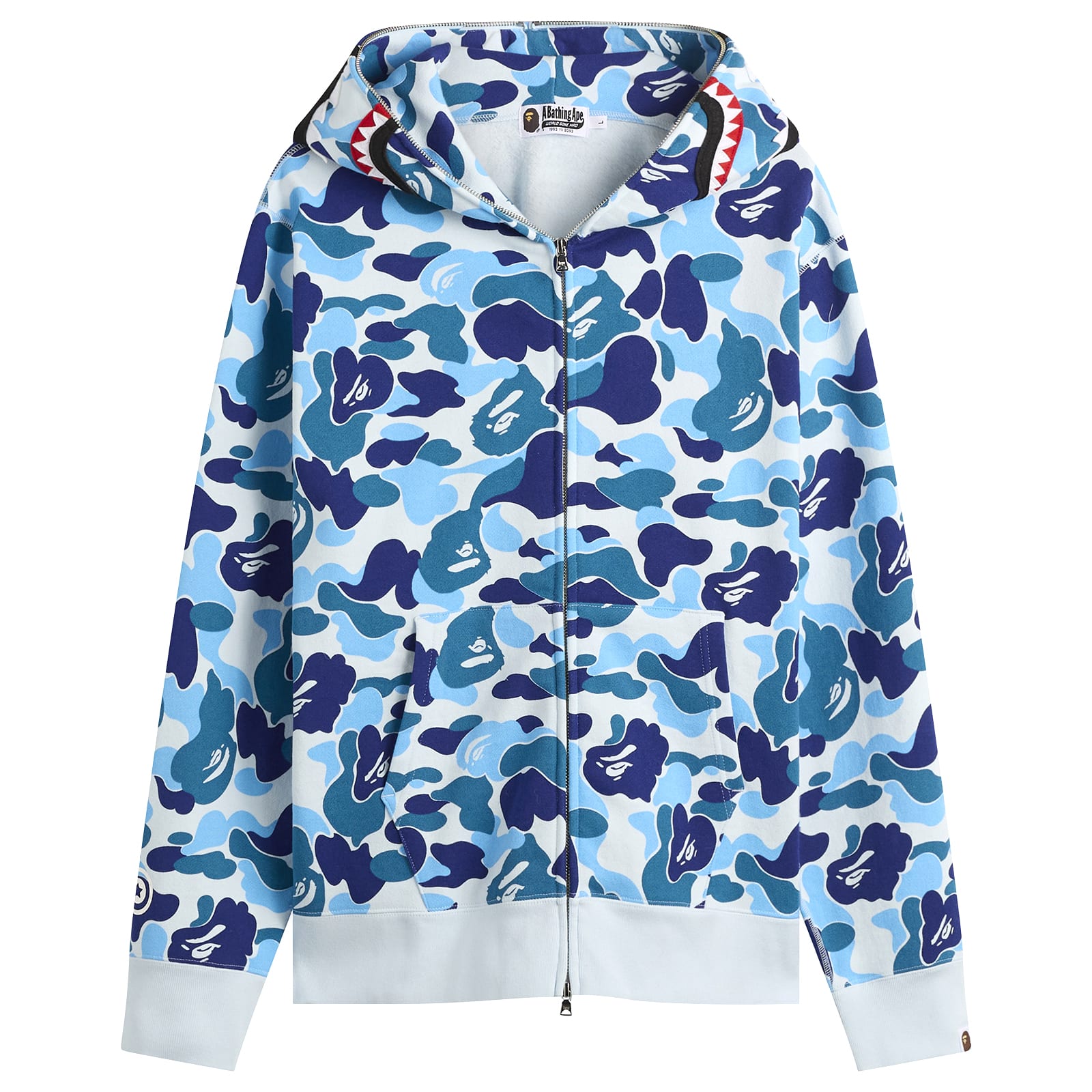 A Bathing Ape Men's ABC Camo Shark Zip Hoodie Blue - Curated Menswear