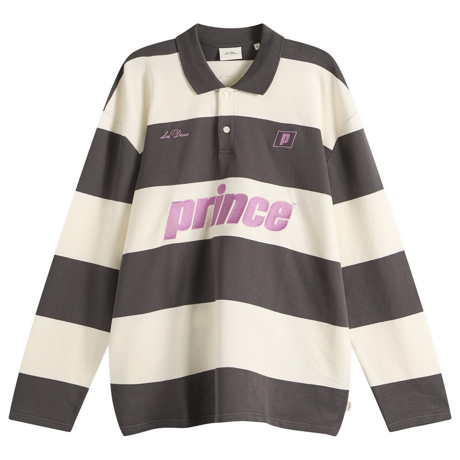 Les Deux — Les Deux Men's Prince Striped LS Polo in Raven Grey, Size Large