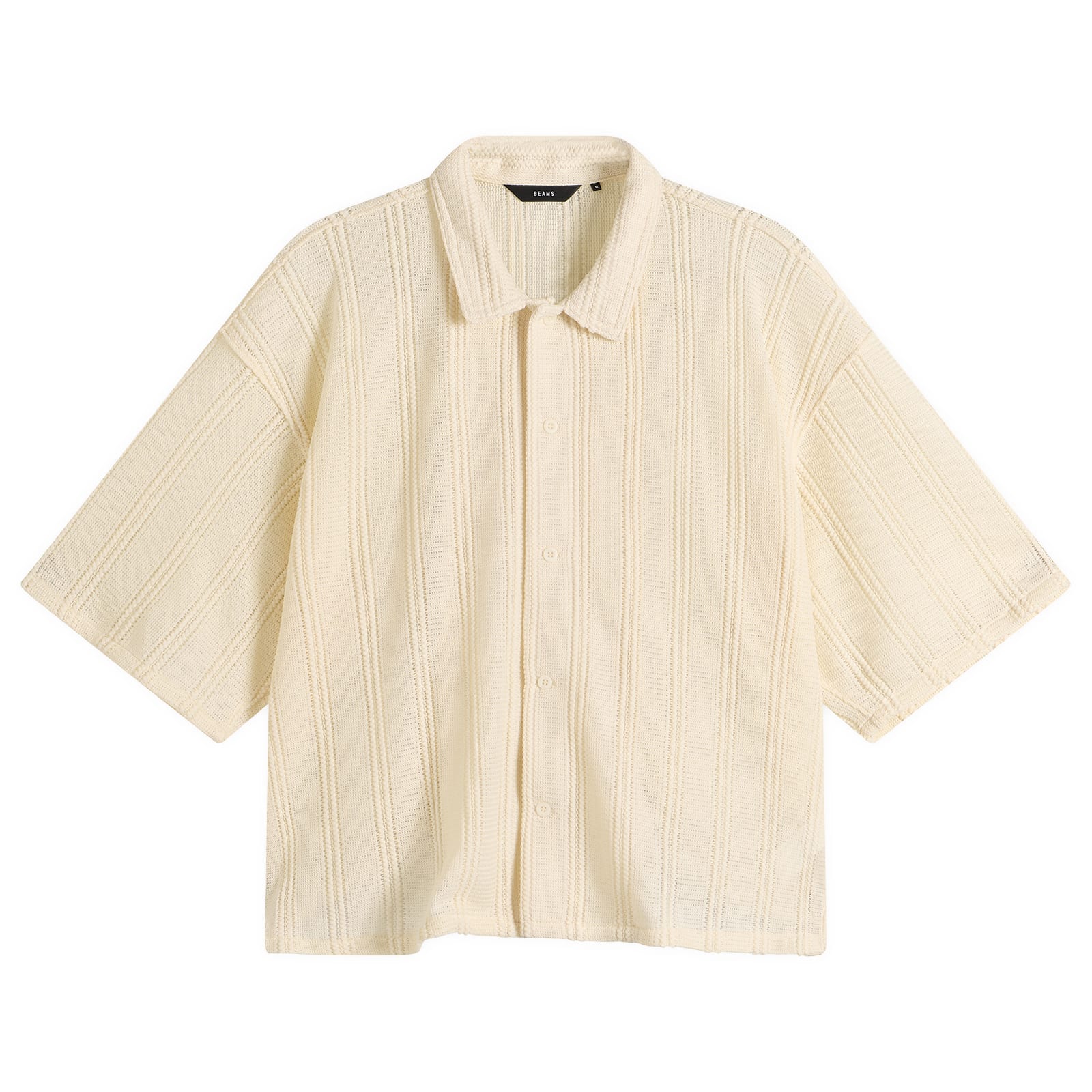 BEAMS Men’s Mesh Open Collar Shirt Off White