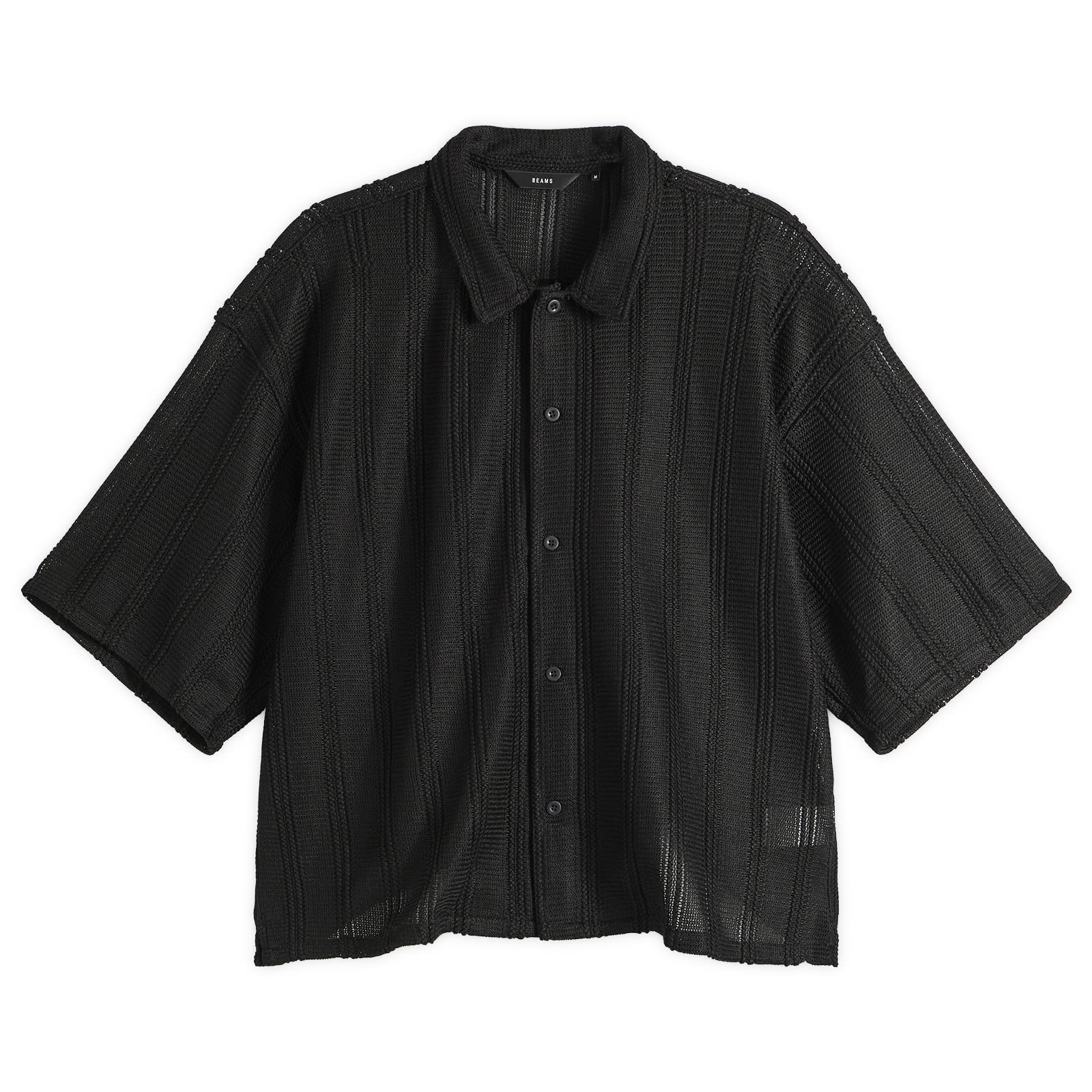BEAMS Men’s Mesh Open Collar Shirt Black