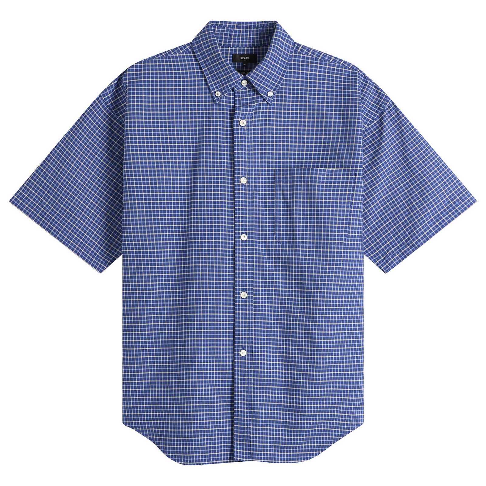 BEAMS Men’s Oxford Button Down Half Sleeve Shirt Blue Check