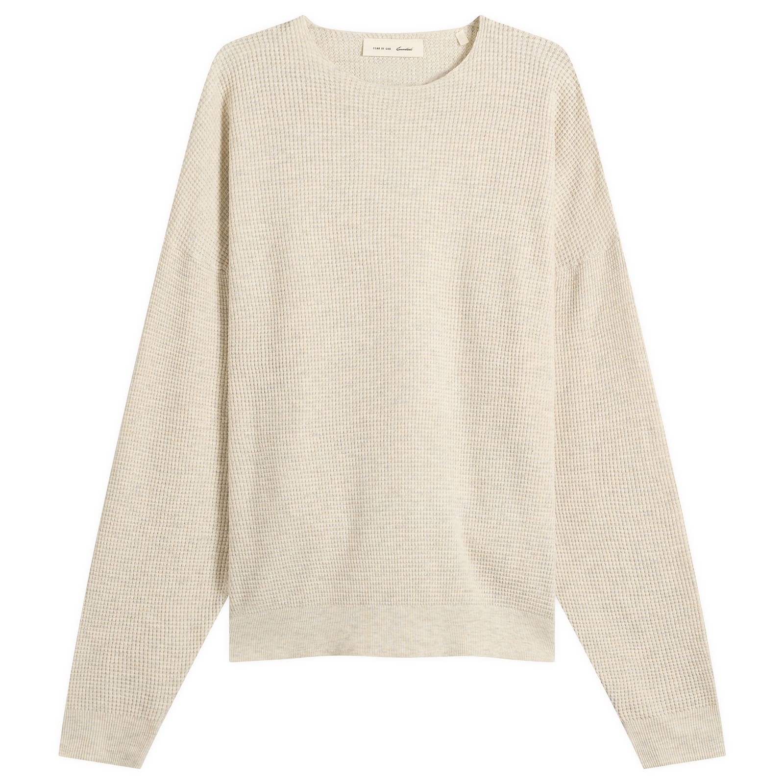 Fear of God ESSENTIALS — Fear of God ESSENTIALS Men's Signature Waffle 90s Crew Neck Sweats in Oatmeal Heather, Size Large