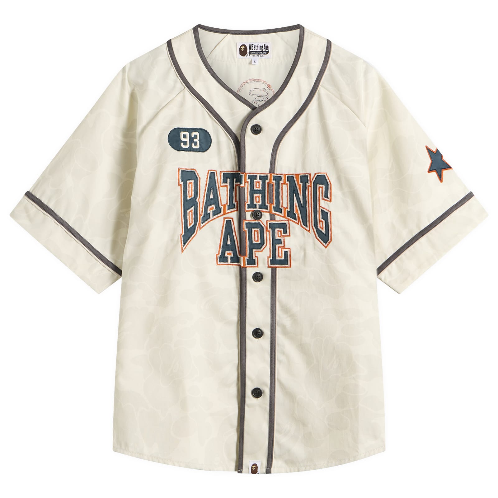 A Bathing Ape Men's Solid Camo Baseball Shirt Ivory - Curated Menswear