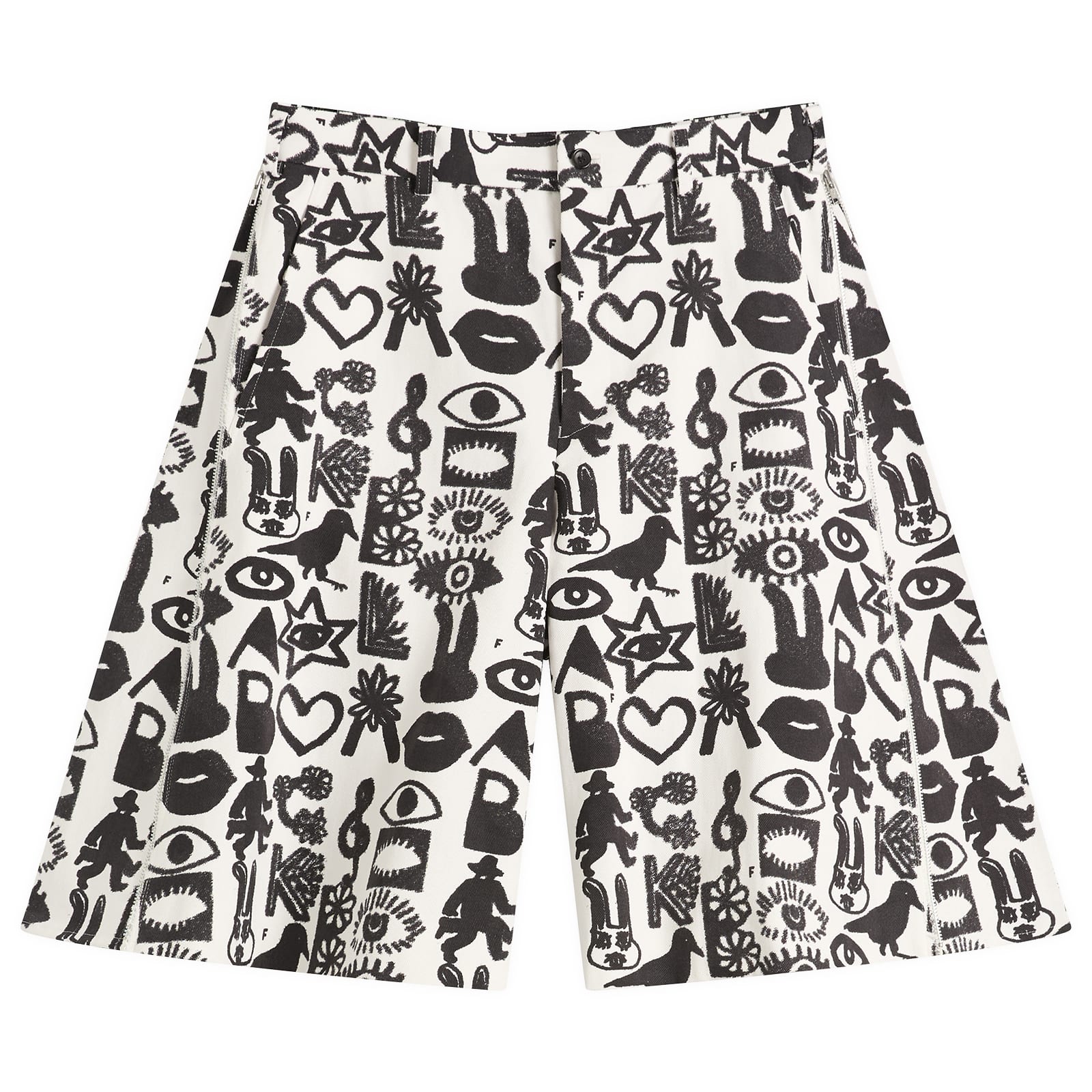 Comme des Garçons Black Men's Cotton Pagowski Shorts in White/Black, Size X-Large
