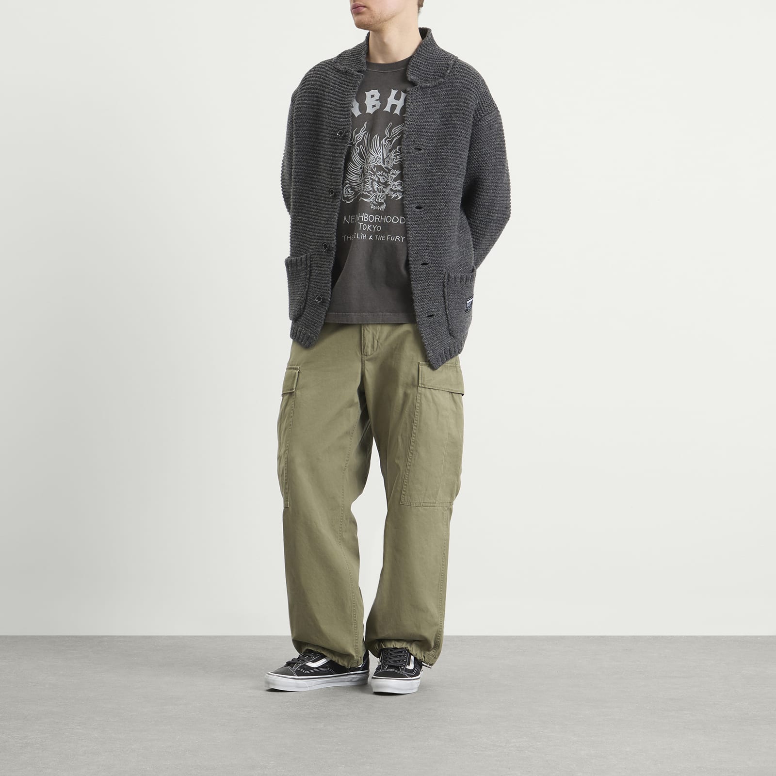 Neighborhood Men's Shetland Knit Jacket Charcoal | 252FUNH-KNM01