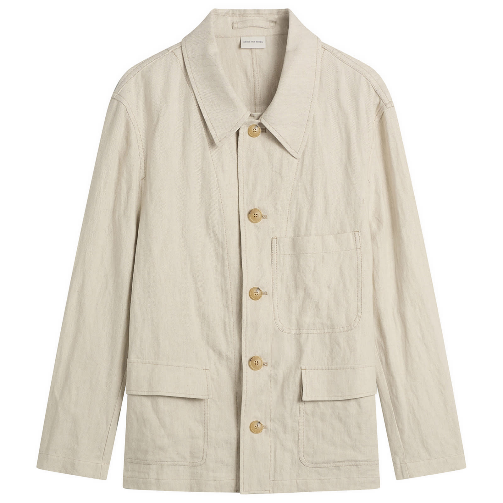 Dries Van Noten Men's Herringbone Cotton Linen Chore Jacket Off White