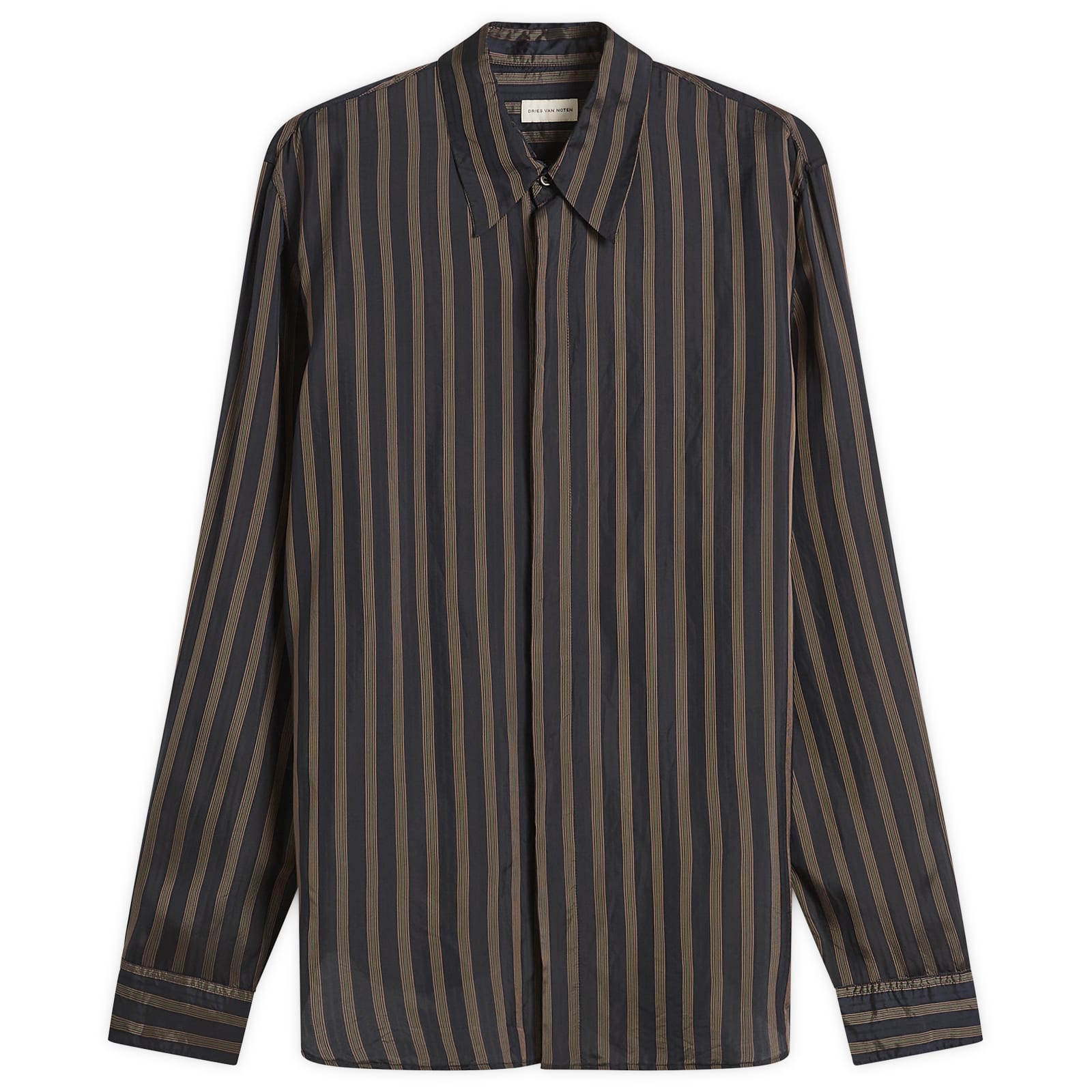 Dries Van Noten Men's Stripe Cupro Shirt Navy