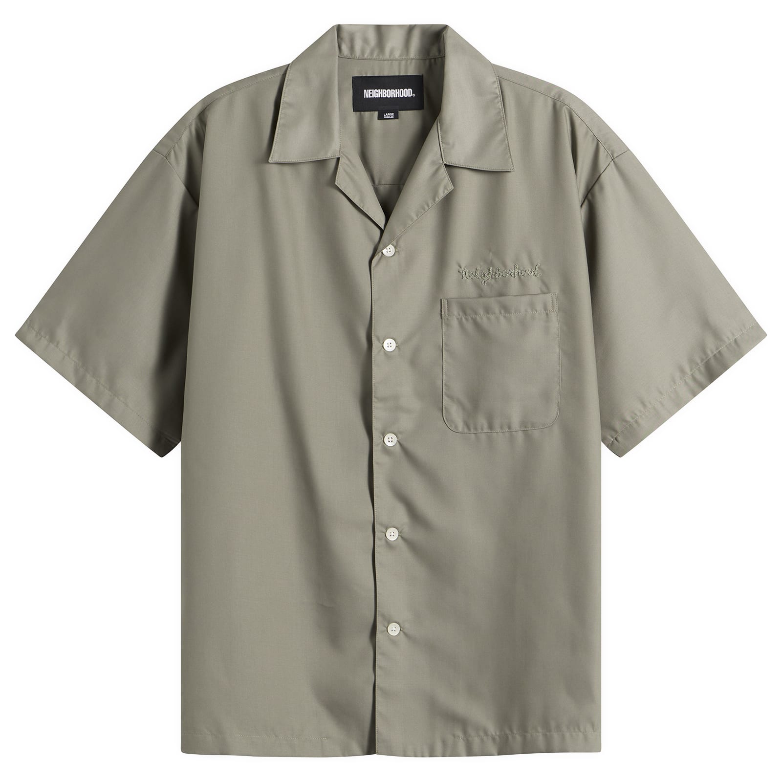 Neighborhood Men's Solid Color Hawaiian Logo Shirt Sage Green
