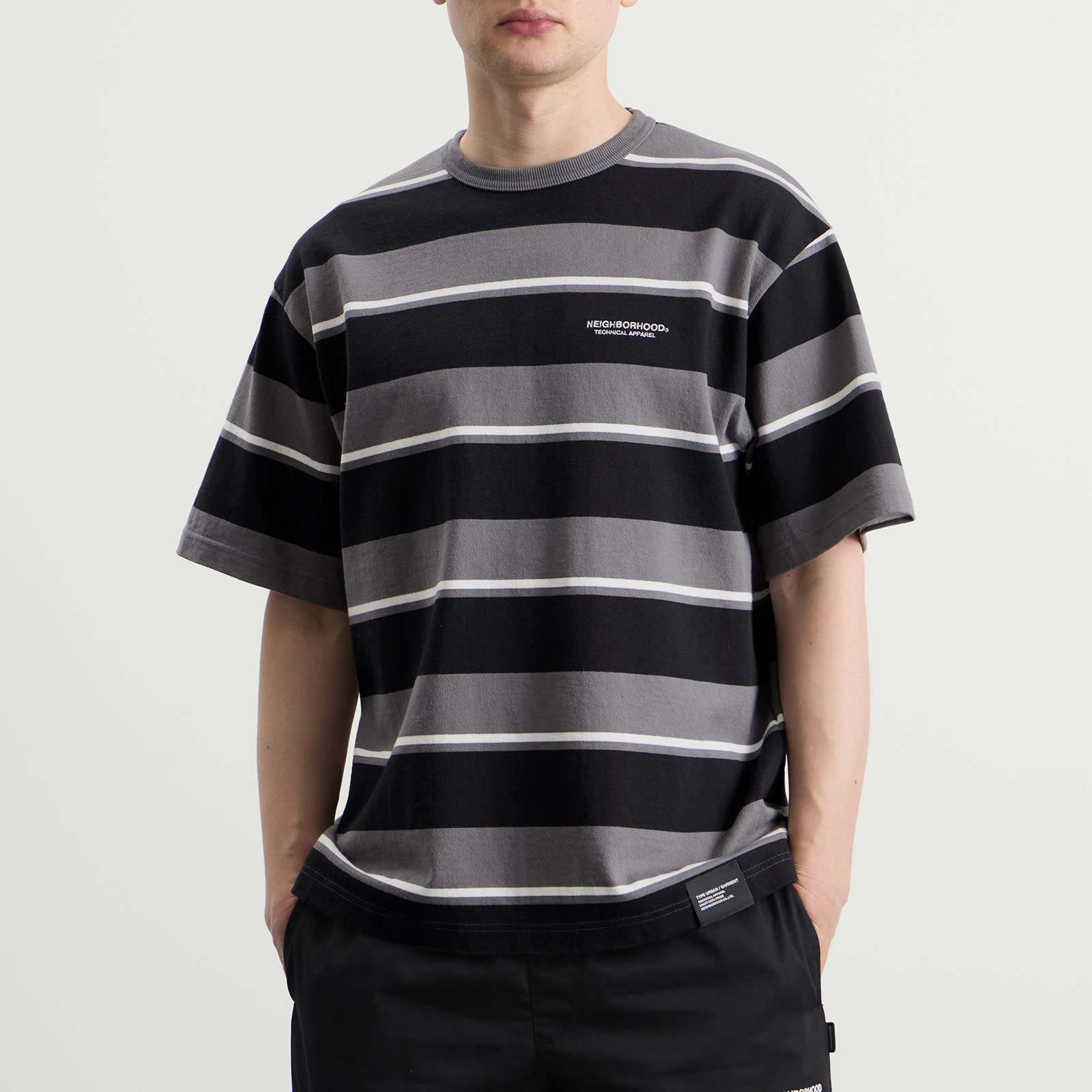 Neighborhood Men's Border Stripe Logo T-Shirt Gray | 261UWNH-CSM13