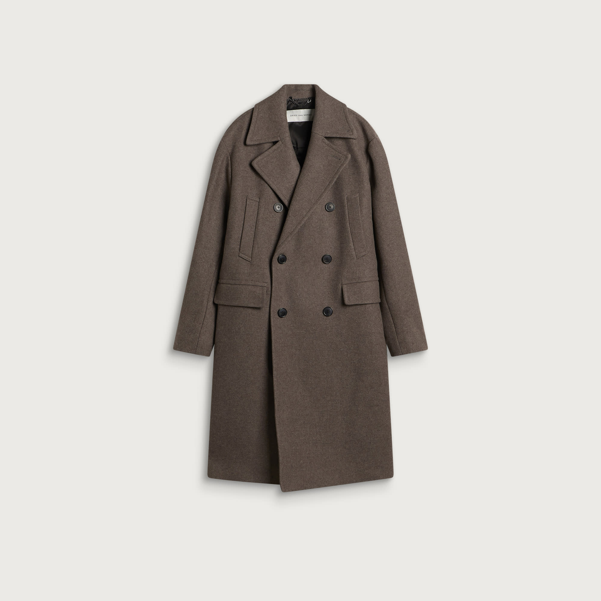 Dries Van Noten Men's Rascott Twill Wool Coat Taupe