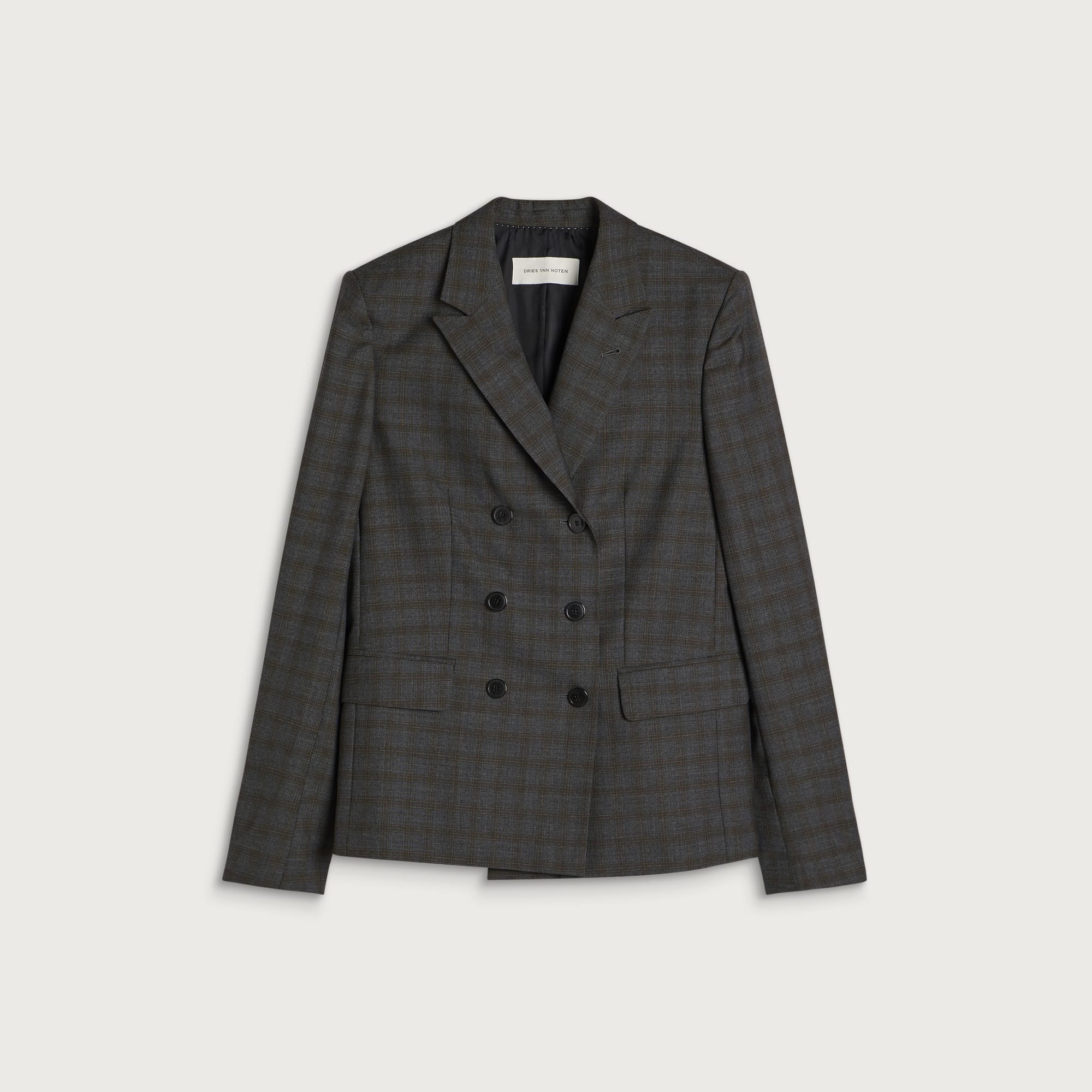 Dries Van Noten Men's Bent Abstract Check Wool Blazer Brown