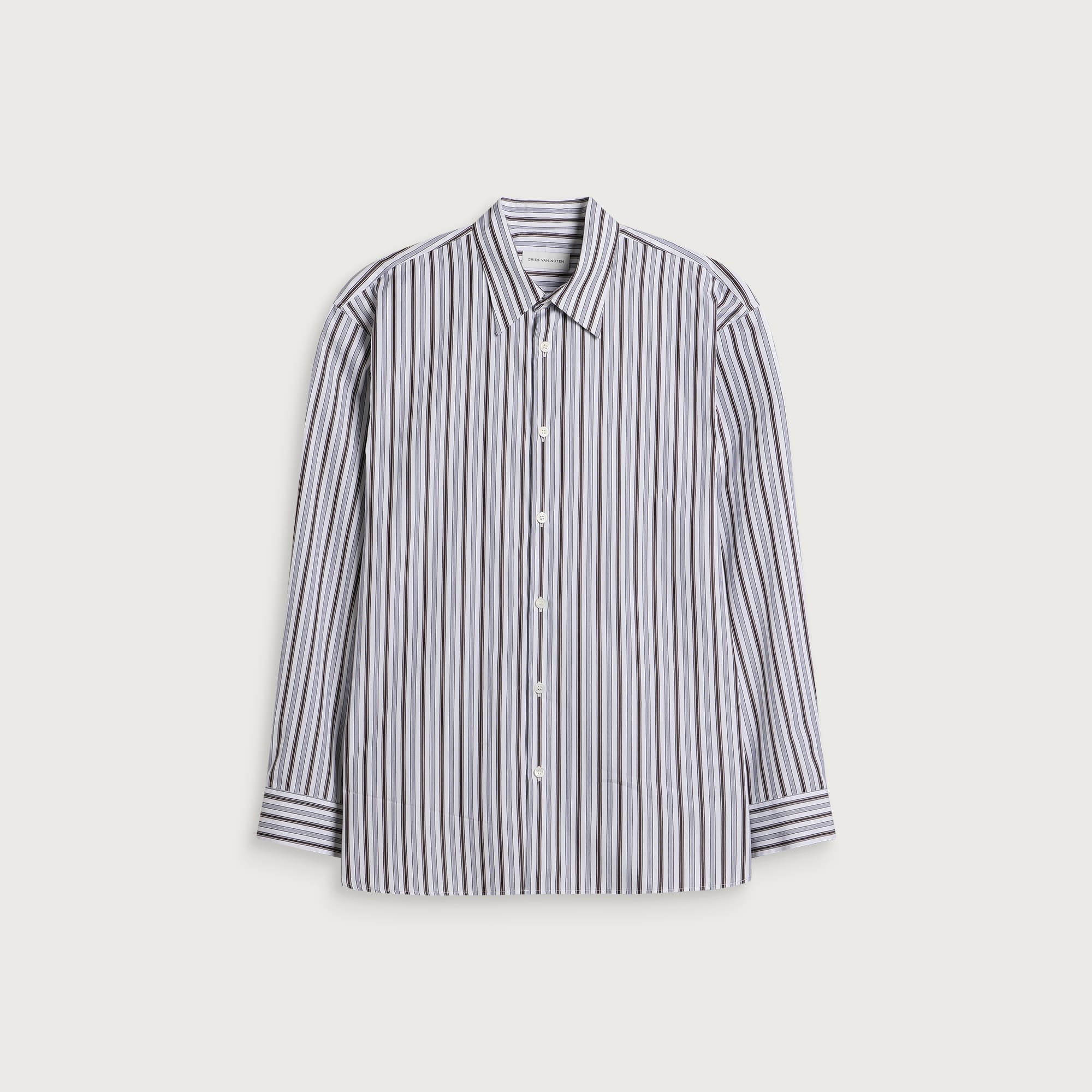 Dries Van Noten Men's Croom Stripe Cotton Poplin Shirt White