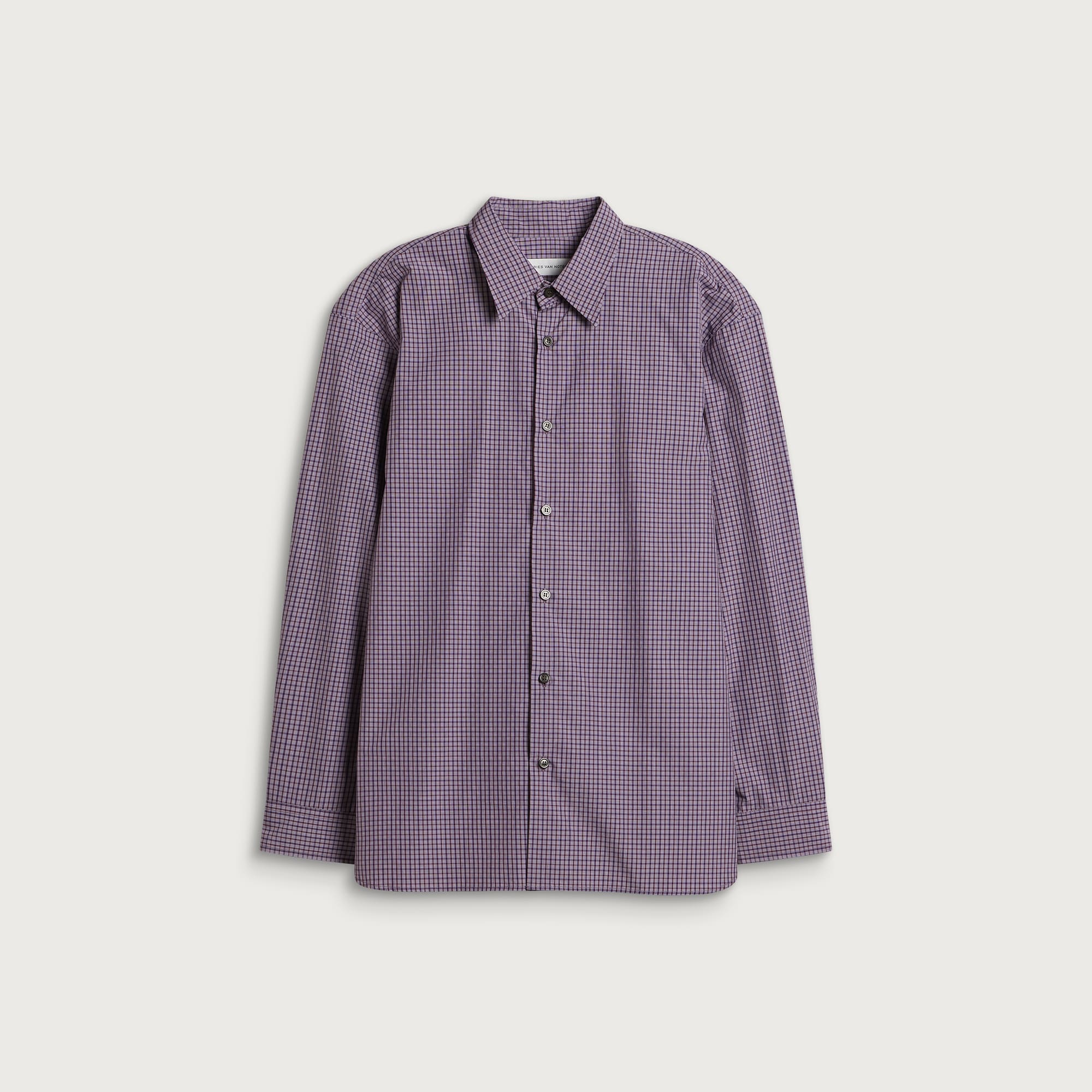 Dries Van Noten Men's Croom Micro Check Cotton Shirt Purple