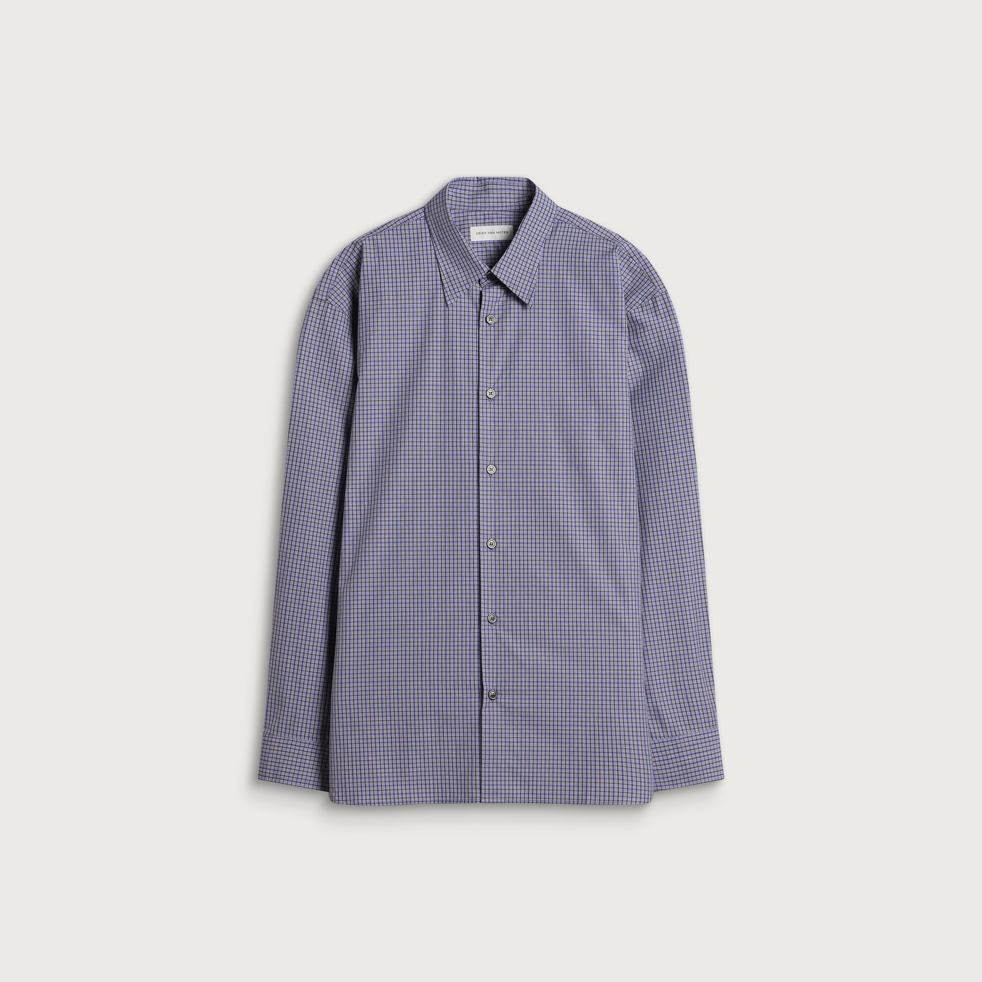 Dries Van Noten Men's Croom Micro Check Cotton Shirt Navy