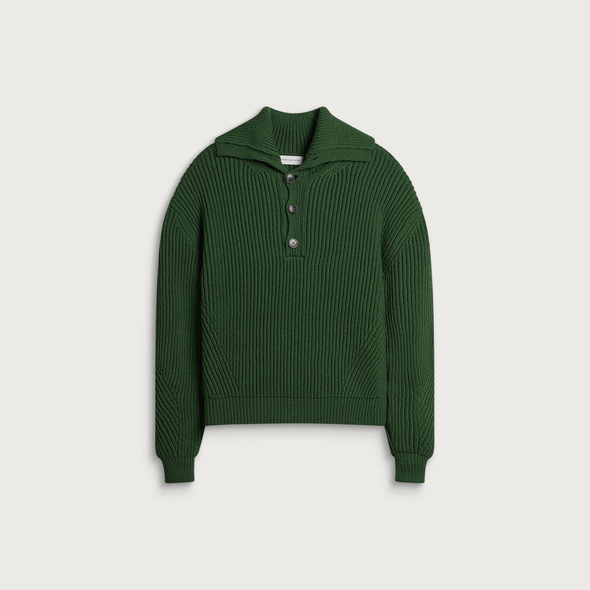 Dries Van Noten Men's Mallawi Ribbed Polo Jumper Green