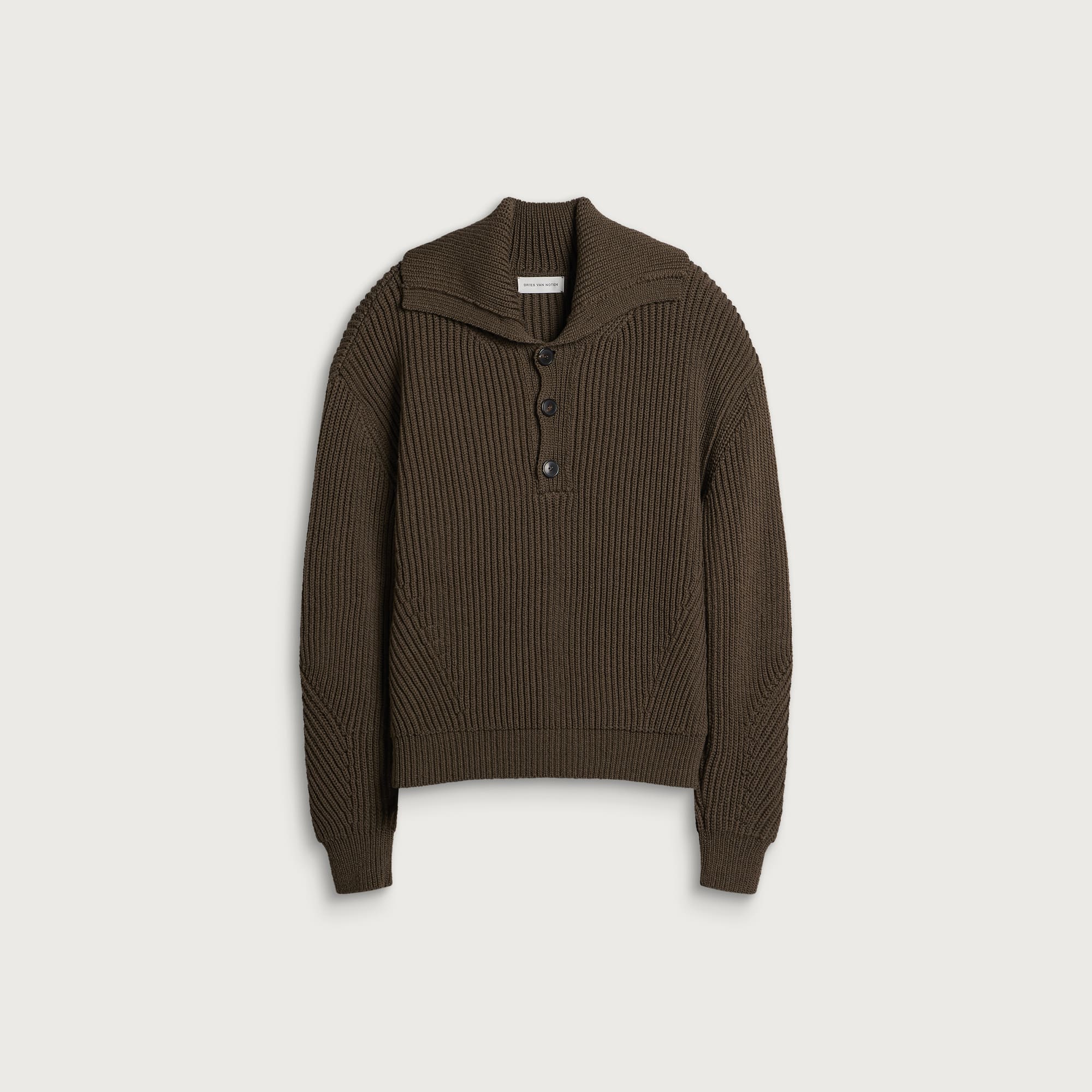 Dries Van Noten Men's Mallawi Ribbed Polo Jumper Brown