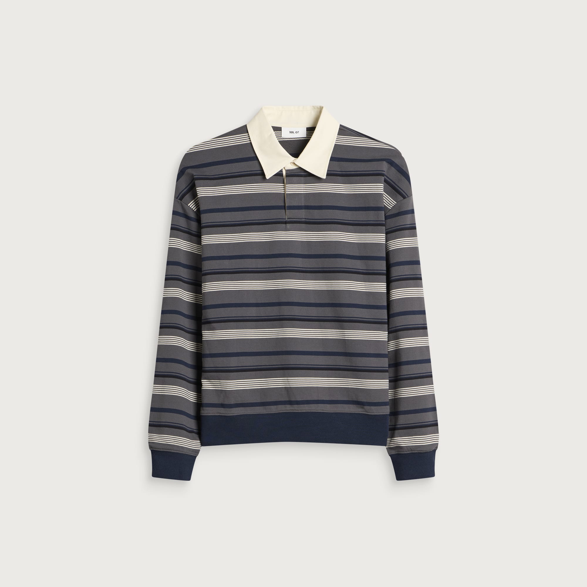 NN07 — NN07 Men's David Stripe Rugby Shirt in Grey Stripe, Size X-Large
