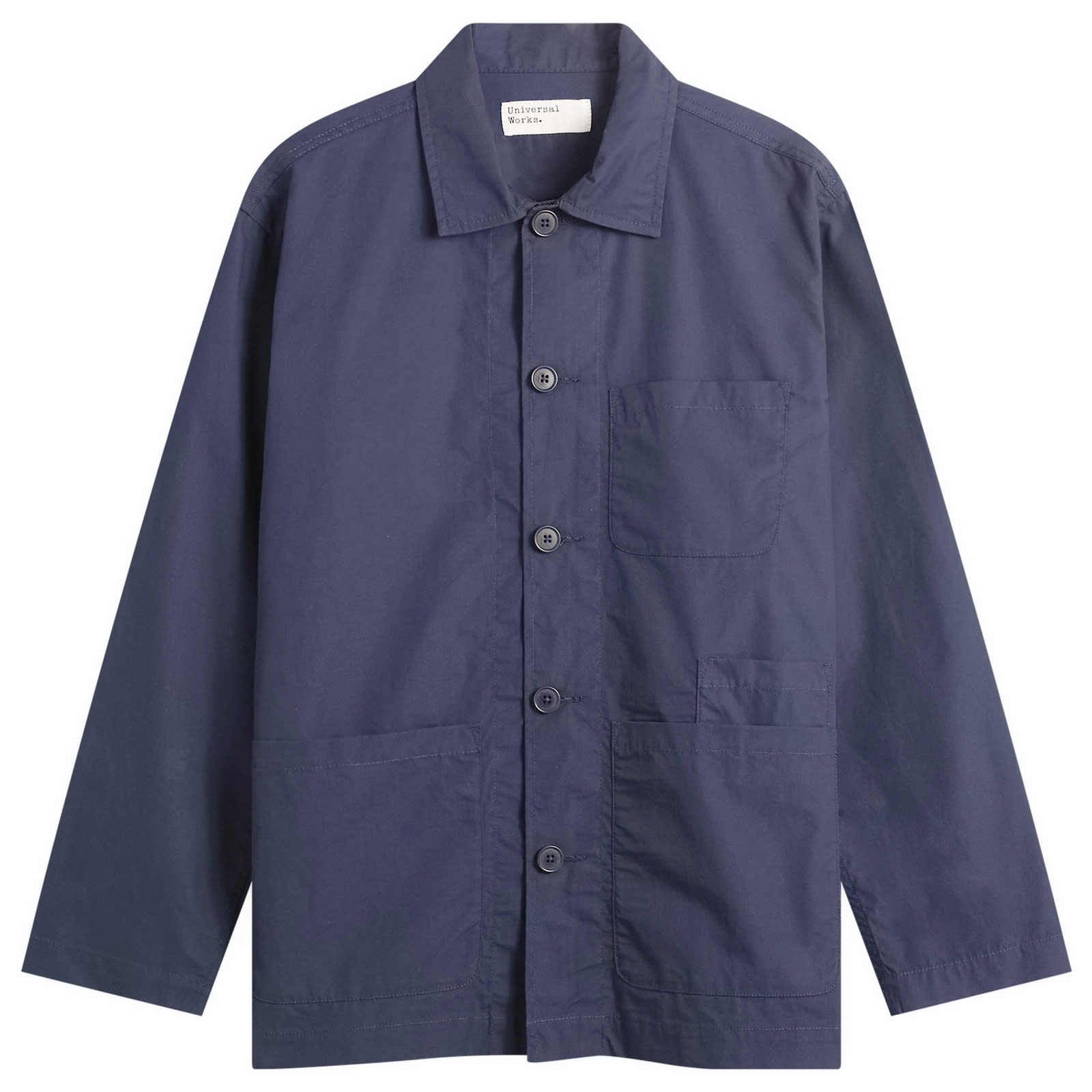 Universal Works Men’s Peached Poplin Bakers Overshirt Navy