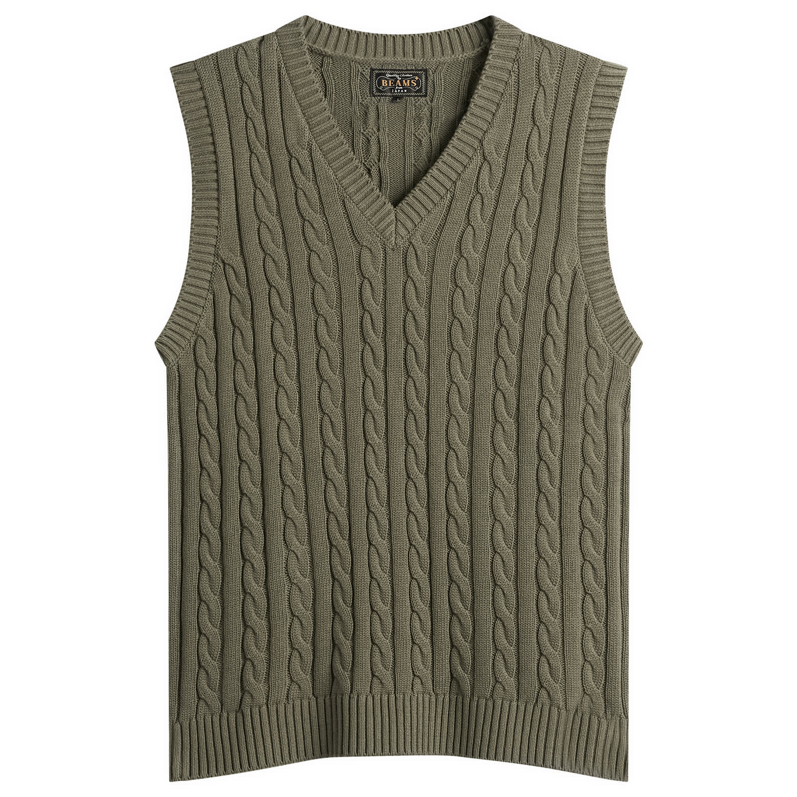 Beams Plus Men’s Cable Knit Vest Olive