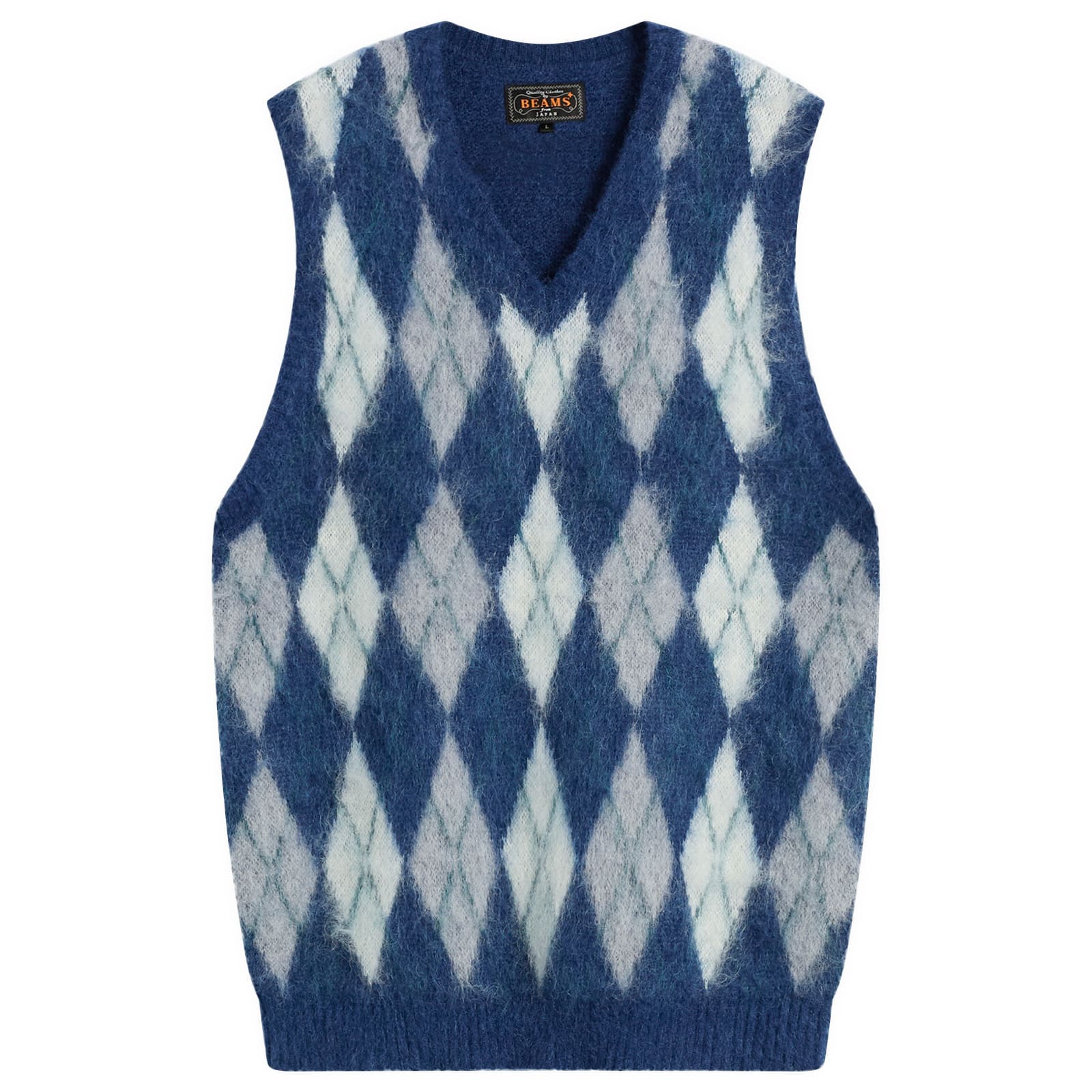 Beams Plus Men’s Mohair Argyle Knit Vest Navy