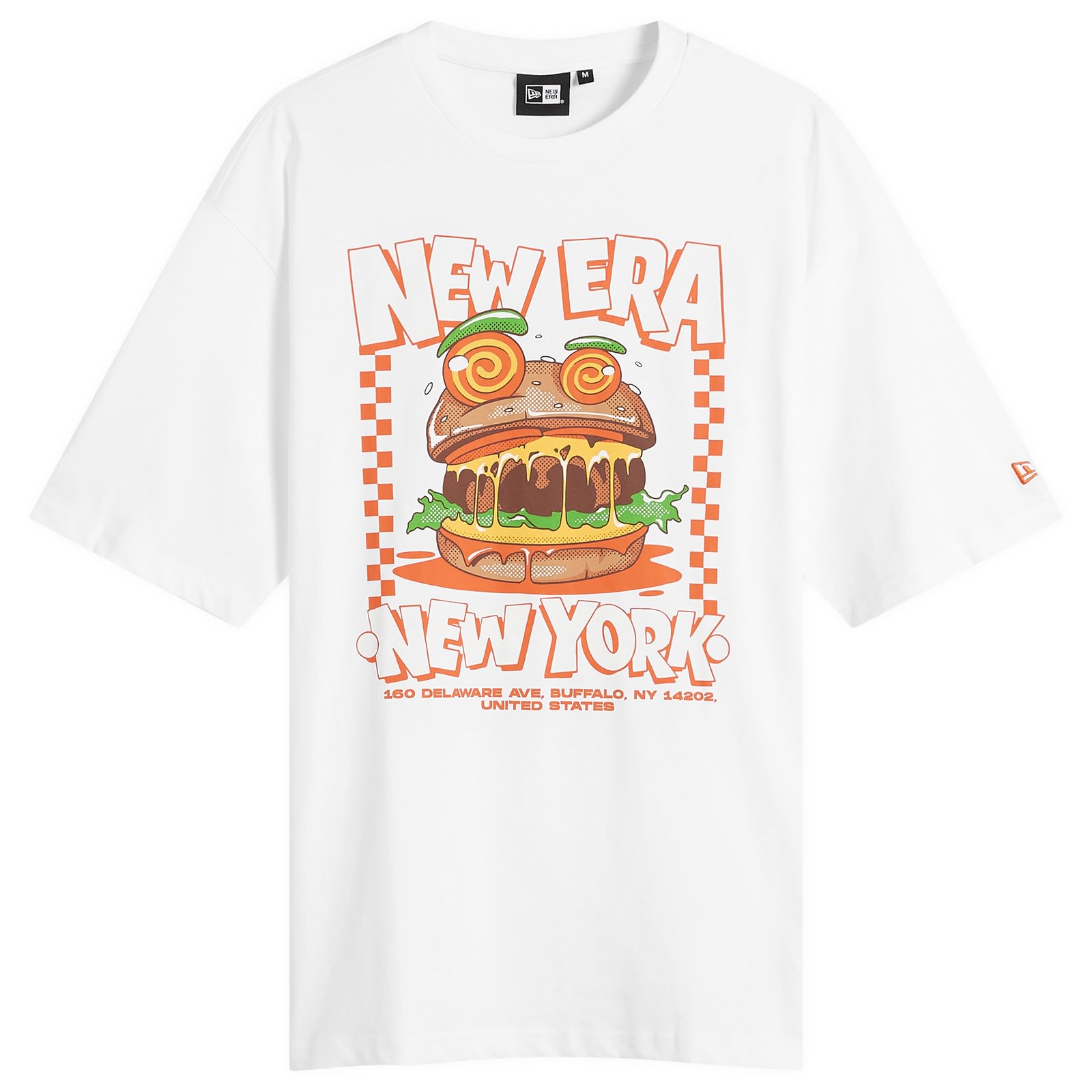 New Era — Men's Burger Graphic T-Shirt in White, Size Small