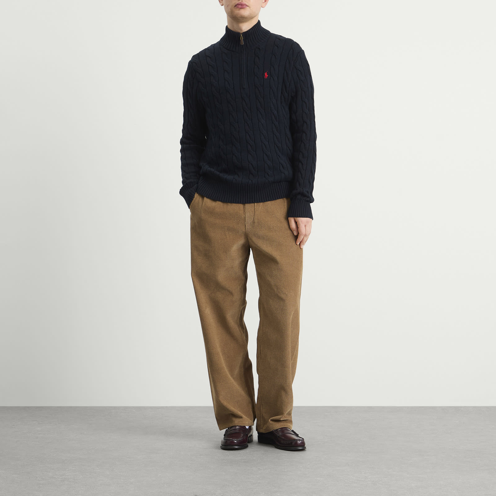 Polo Ralph Lauren Men's Cable Knit Half Zip Jumper Hunter Navy