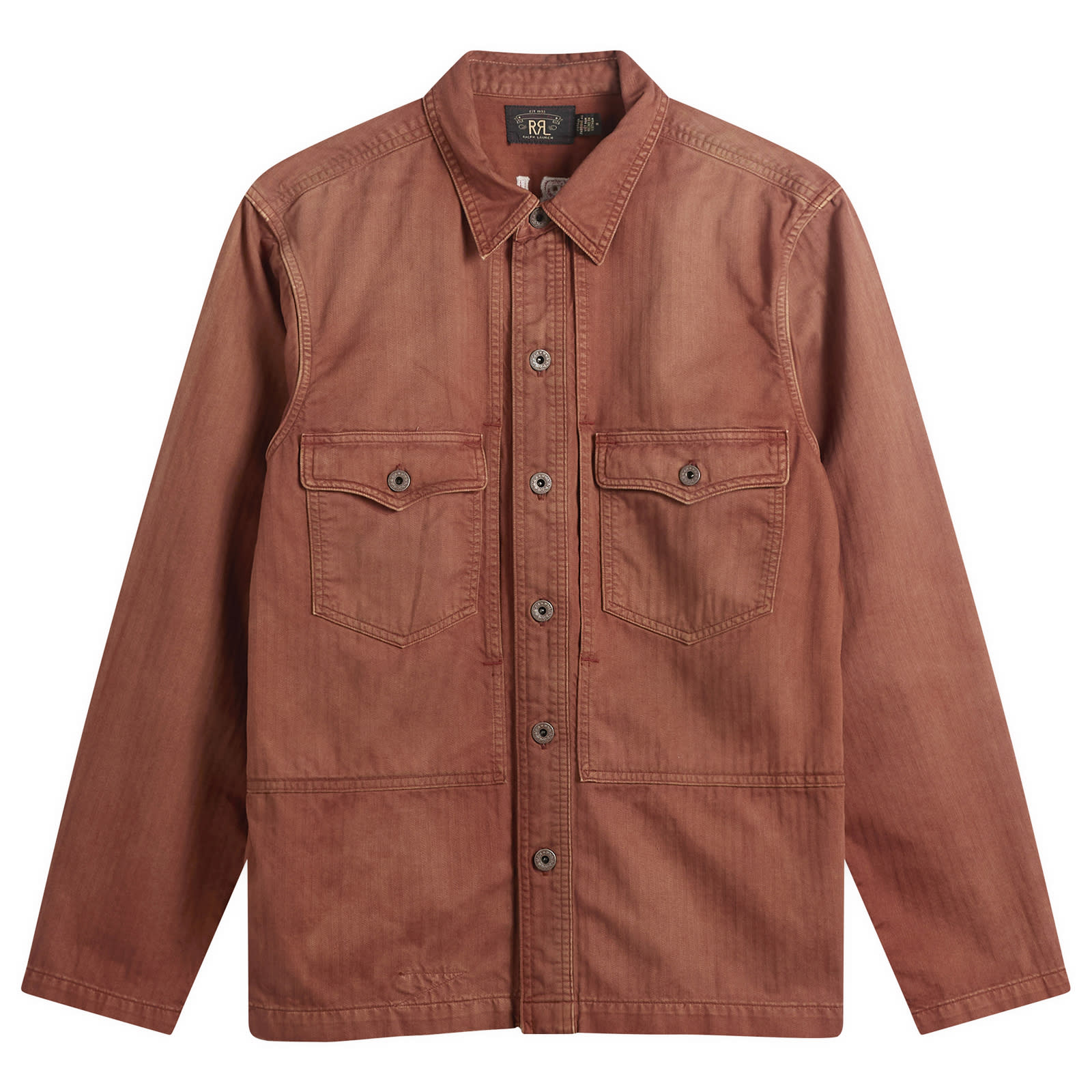 RRL Men’s Embroidered Herringbone Overshirt Brick