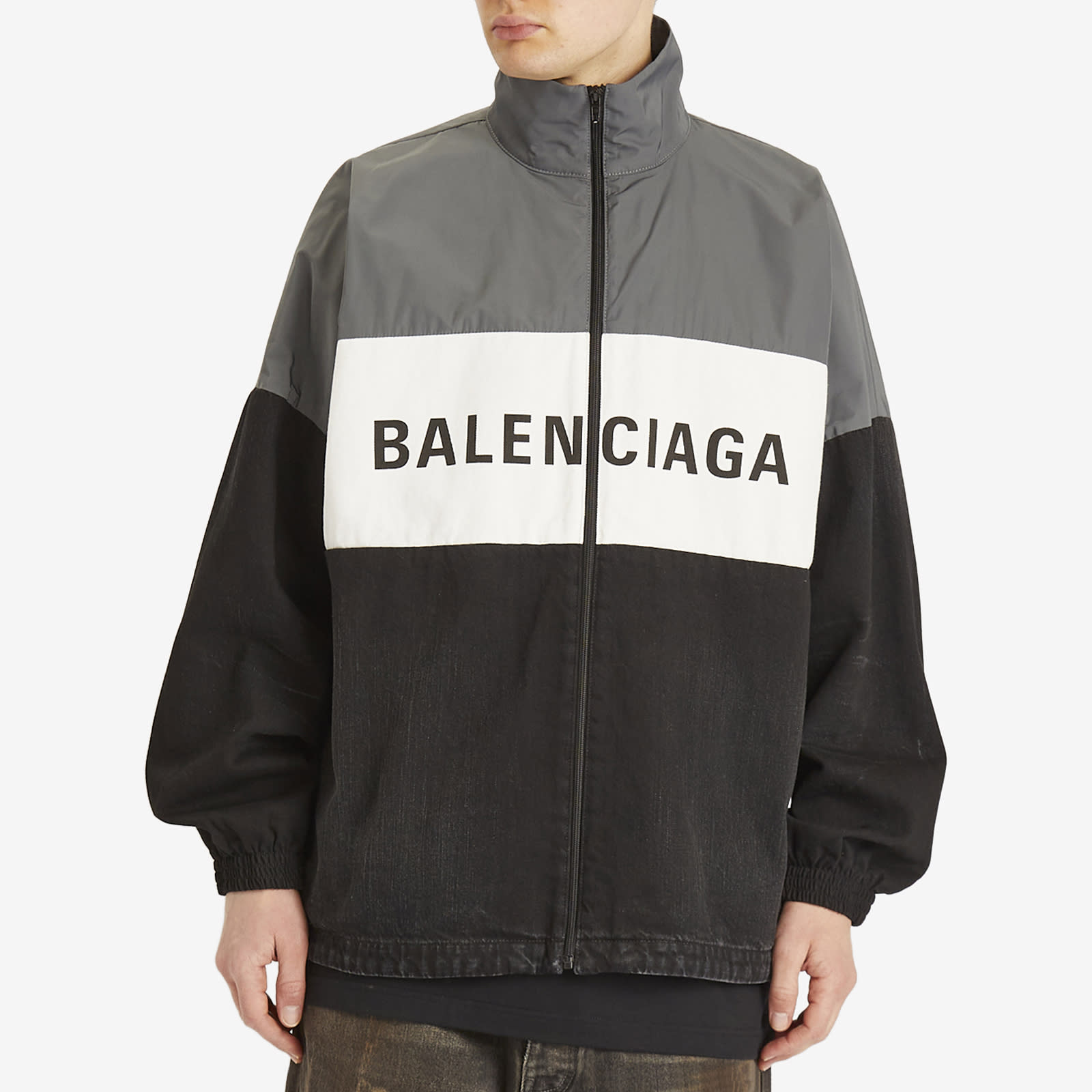 Balenciaga Men's Black Denim Zip-Up Jacket Midnight - Curated Menswear