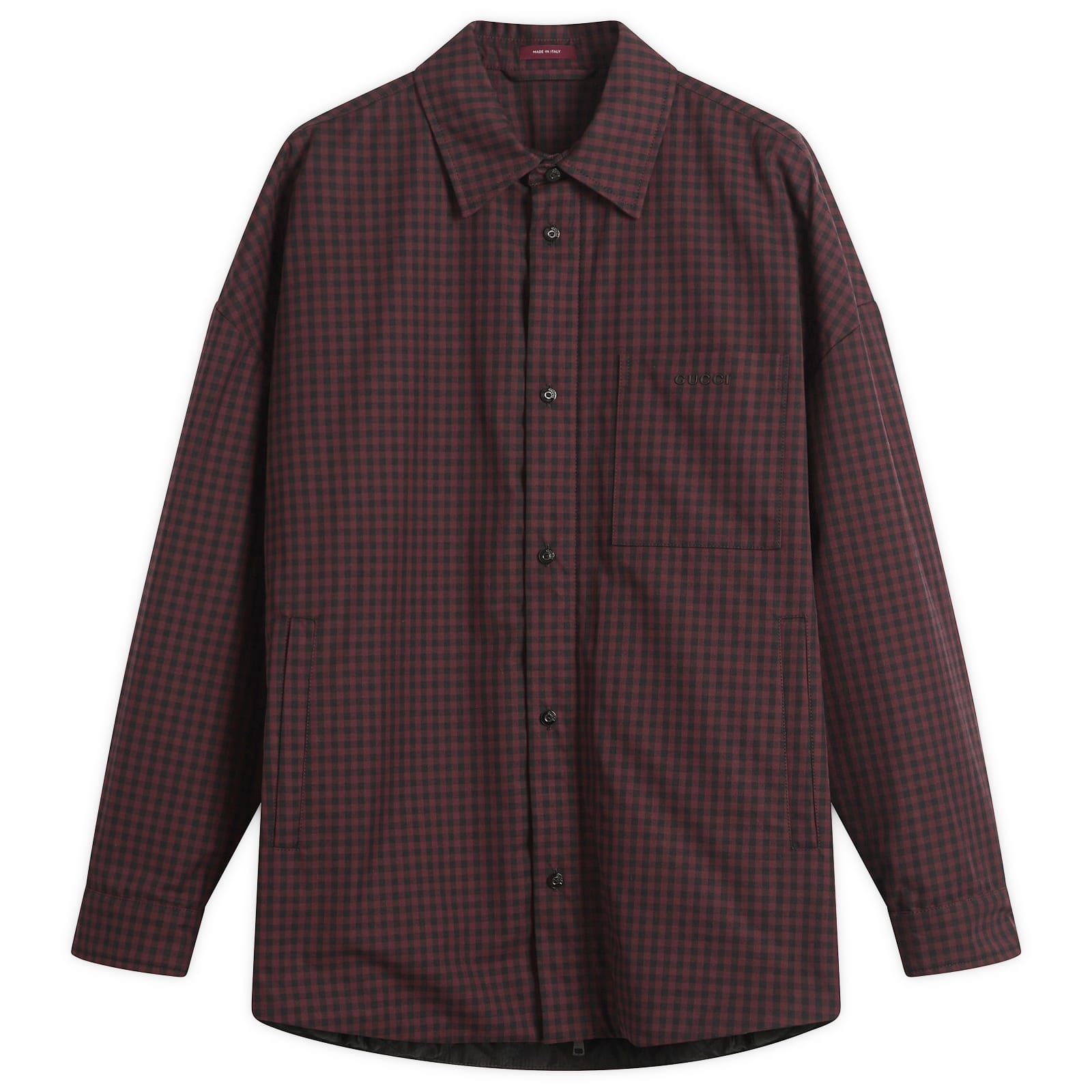 Gucci Men’s Cotton Micro Check Technical Overshirt Red