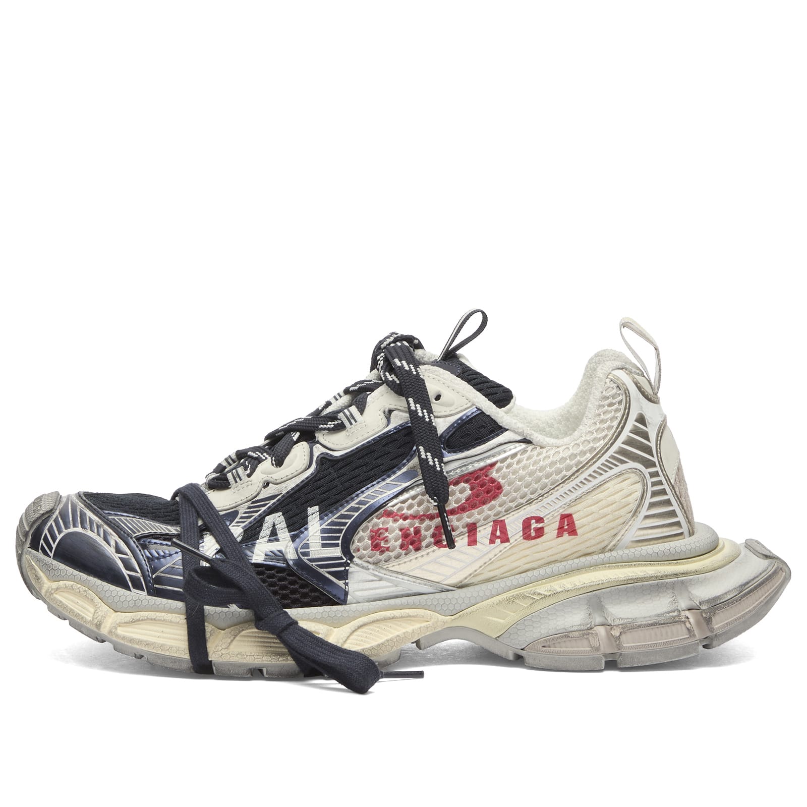 Balenciaga Men’s 3XL Split Logo Sneaker Eggshell/Red/Navy