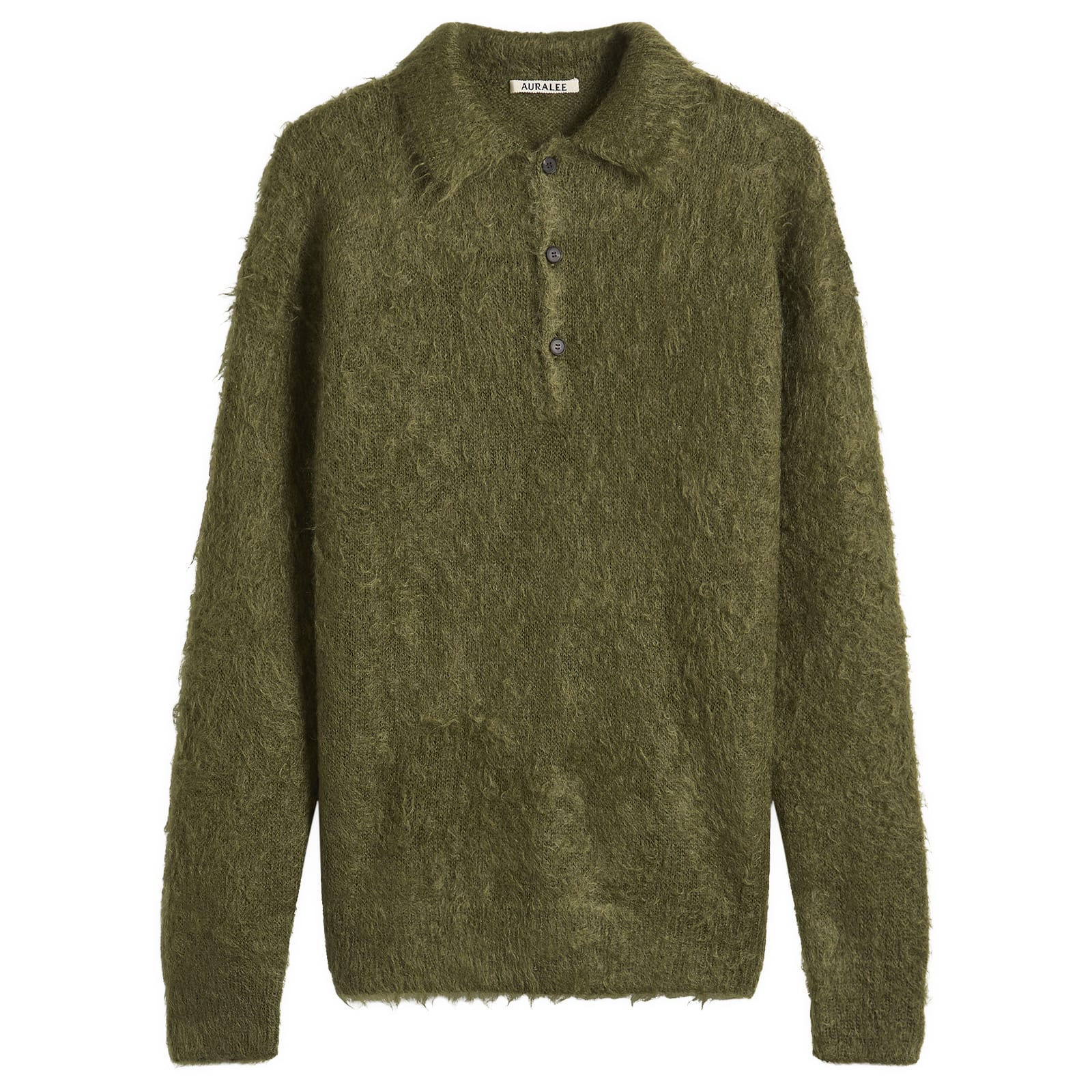 Auralee Men’s Super Kid Mohair Polo Olive