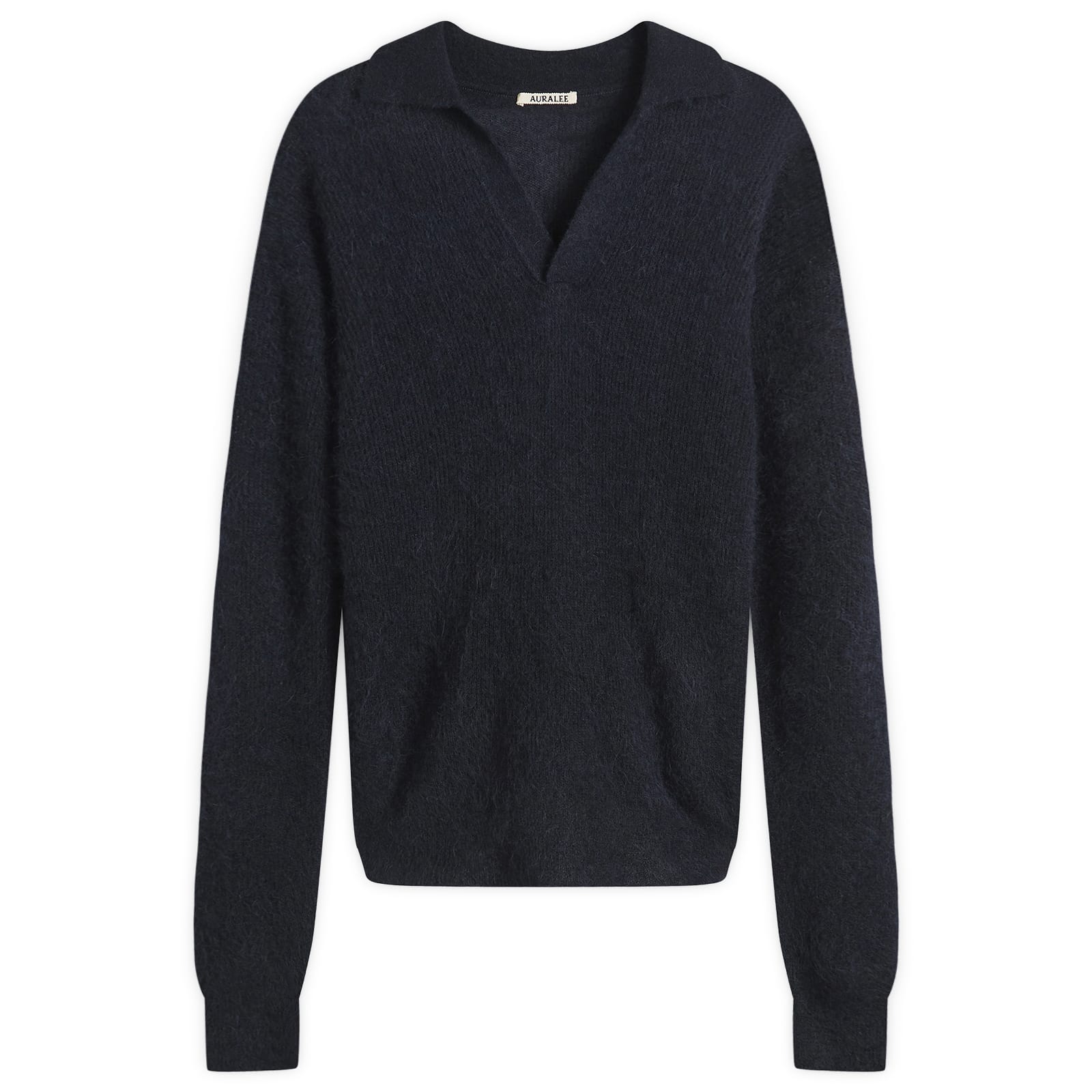 Auralee Men's Baby Suri Alpaca Sheer Knit Skipper Polo Navy