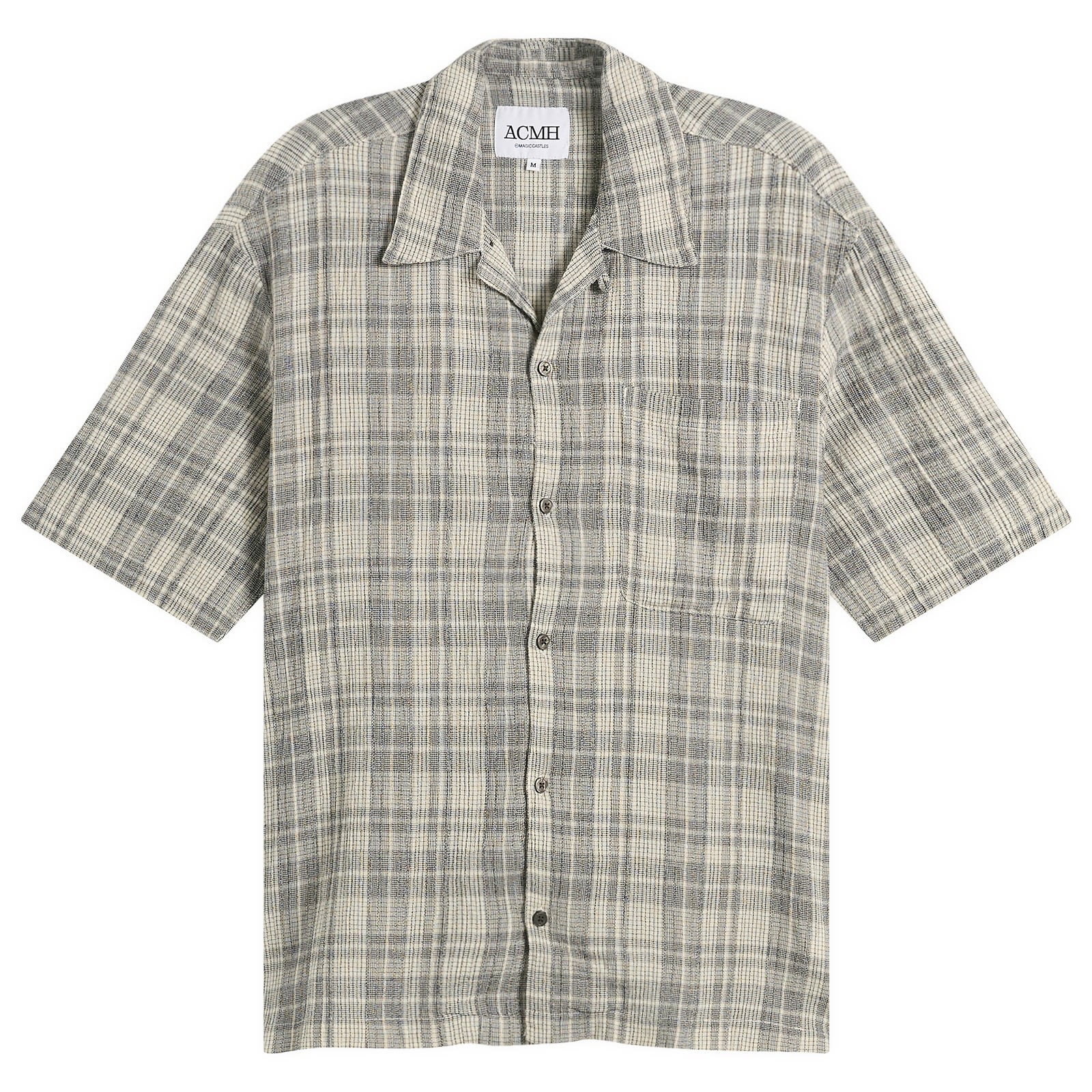 ACMH by Magic Castles — ACMH by Magic Castles Men's Short Sleeve Wave Shirt in Black Ecru Mini Check, Size Small