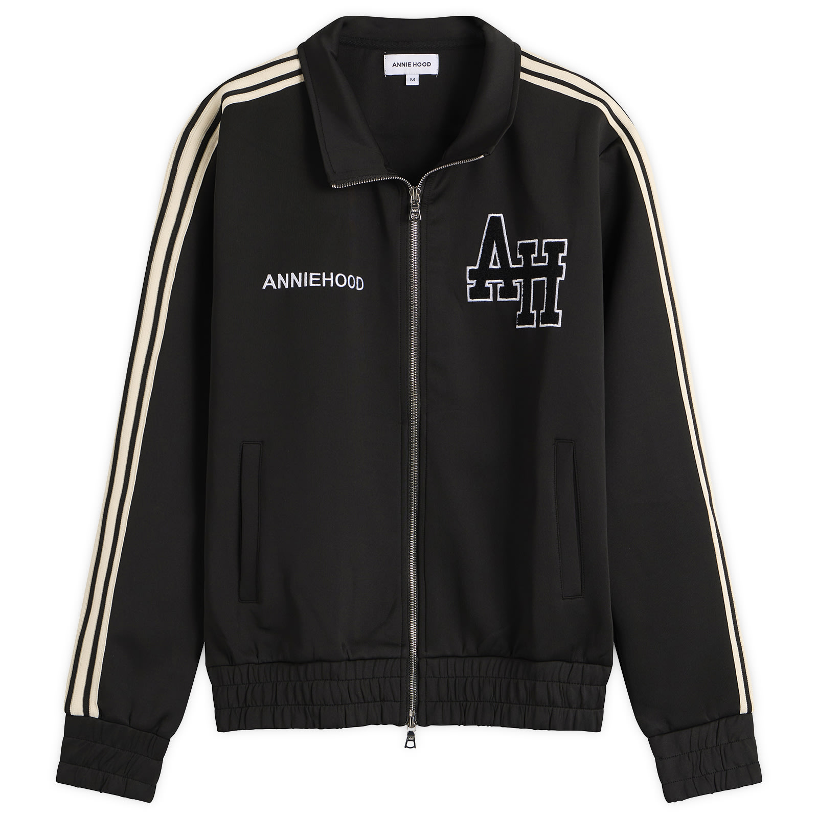 ANNIE HOOD — ANNIE HOOD Men's College Track Jacket in Black, Size Large