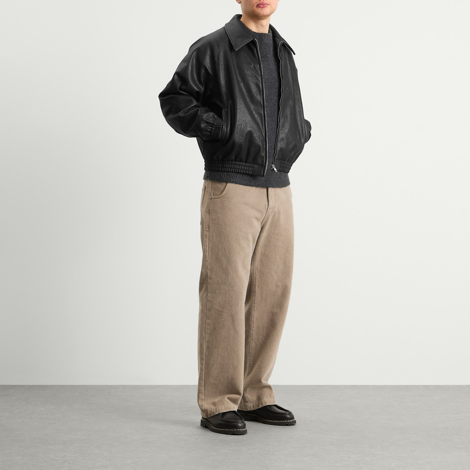 Arte Men's Basic Leather Jacket Black - Curated Menswear