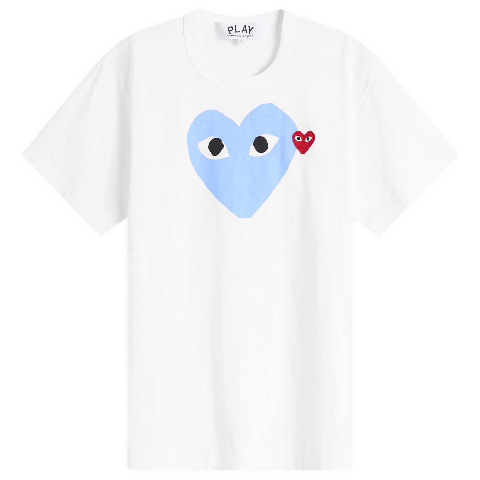 Comme des Garçons Play Men's Red Heart Colour Heart T-Shirt in White/Red/Blue, Size X-Large