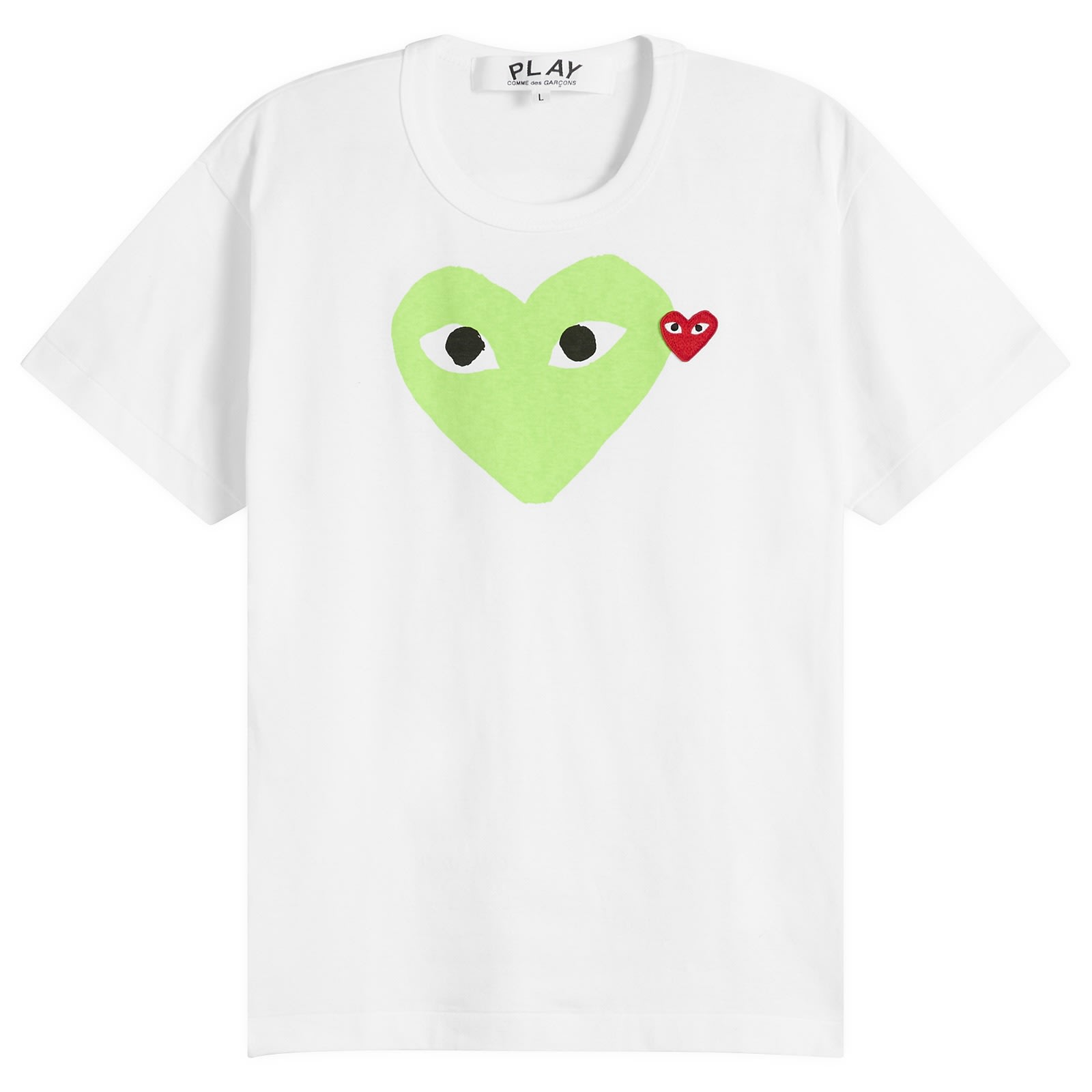 Comme des Garçons Play Men's Red Heart Colour Heart T-Shirt in White/Red/Green, Size XX-Small