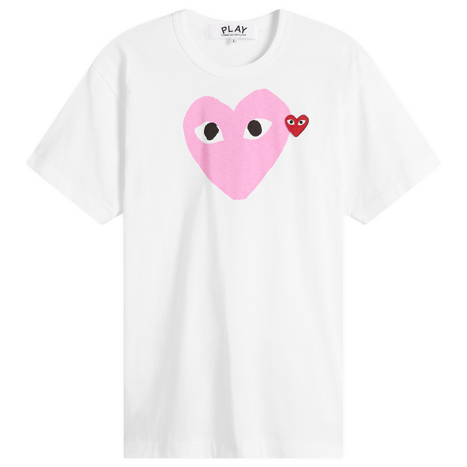 Comme des Garçons Play Men's Red Heart Colour Heart T-Shirt in White/Red/Pink, Size XX-Small