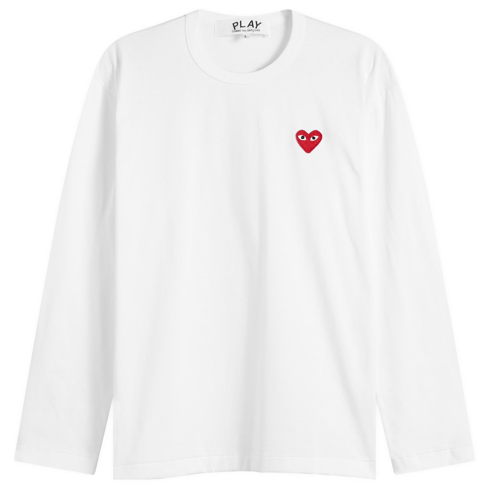 Comme des Garçons Play Men's Long Sleeve Basic Logo T-Shirt in White/Red, Size XX-Large