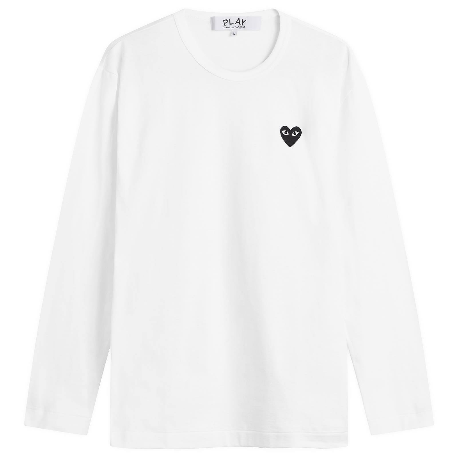 Comme des Garçons Play Black Heart Long Sleeve T-Shirt in White, Size Large