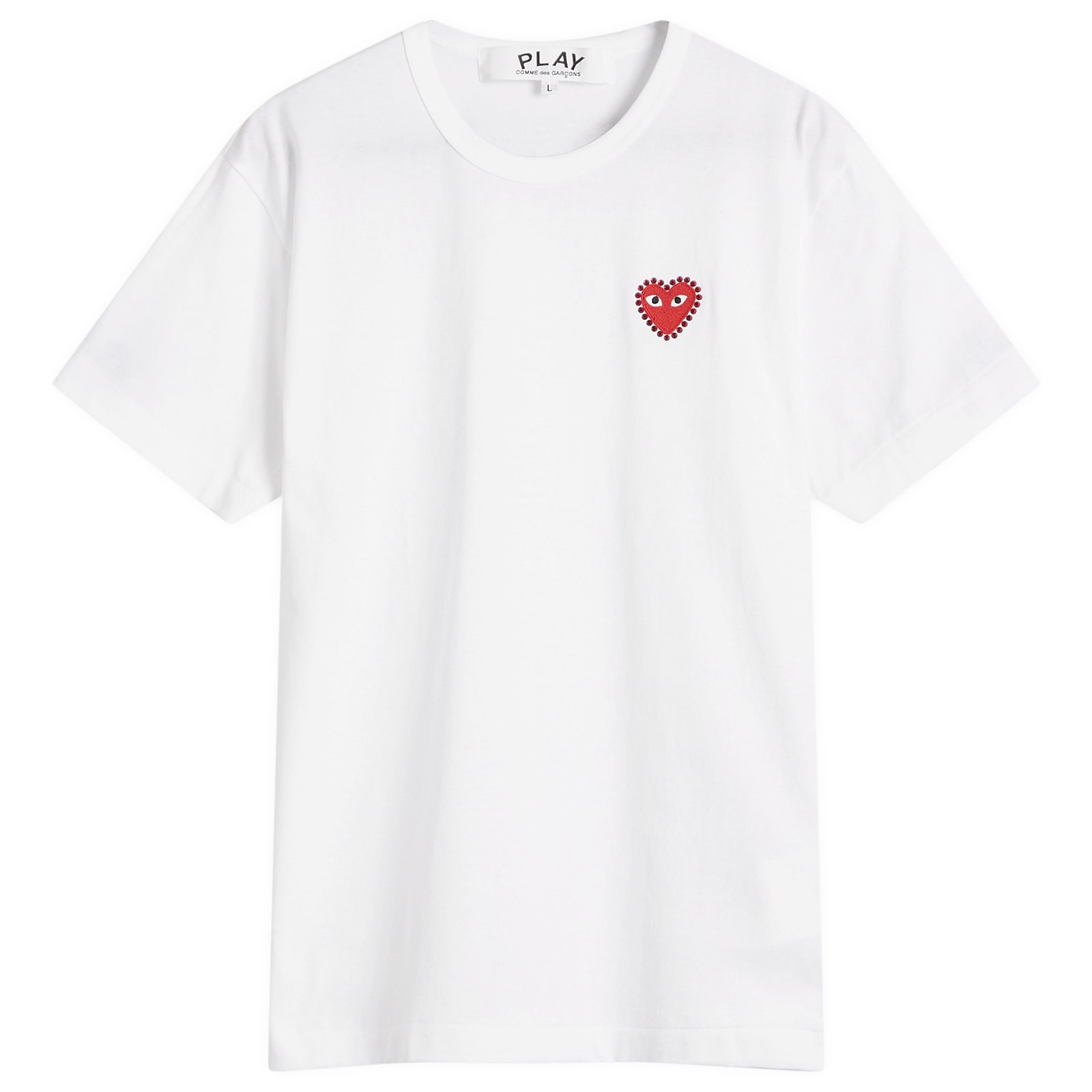 Comme des Garçons Play Men's Studded Heart T-Shirt in White/Red, Size Small 
