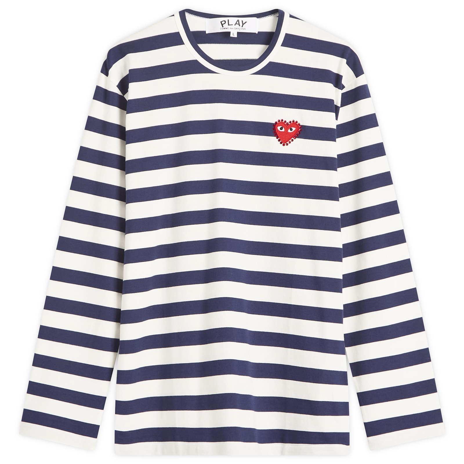 Comme des Garçons Play Men's Studded Heart Long Sleeve T-Shirt in Navy, Size Medium