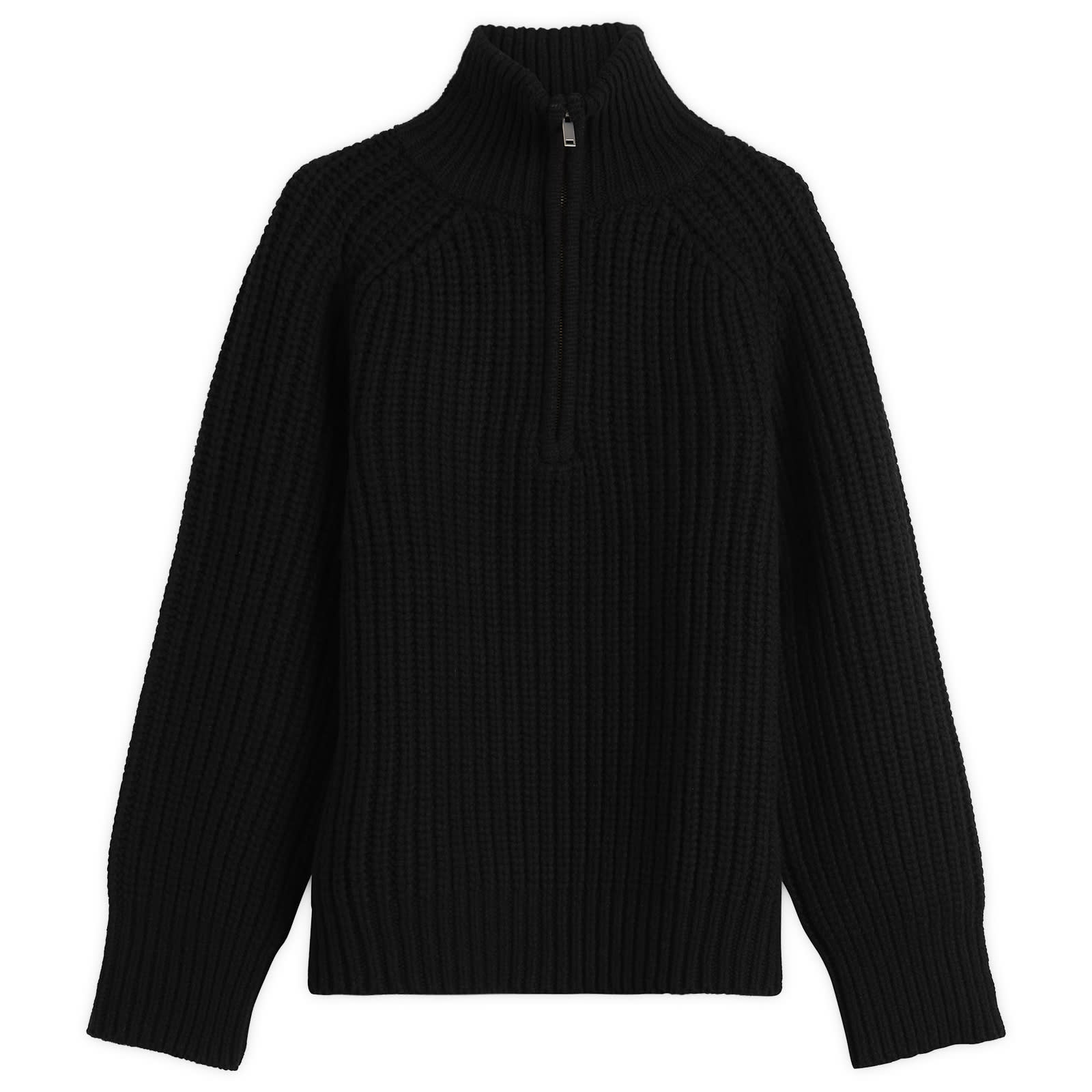 Studio Nicholson Men’s Bristol Ribbed Wool Half Zip Jumper Black